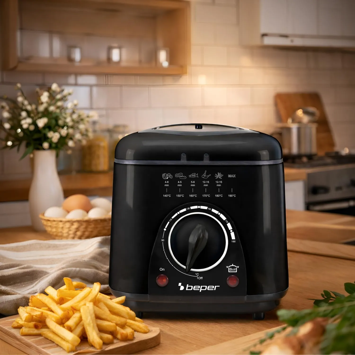 Beper P101FRI100 Friggitrice 1 L 950W con Oblò Nera