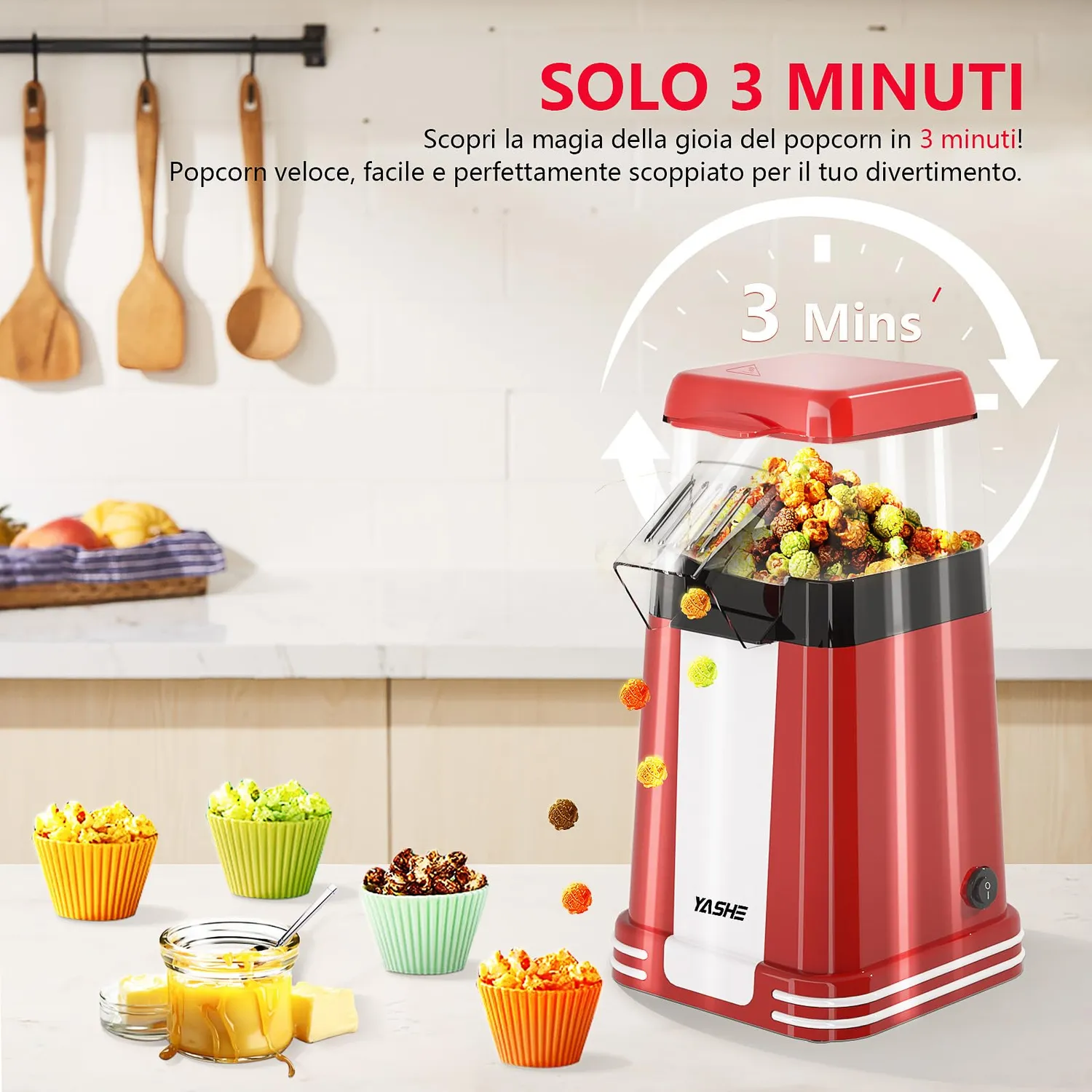 YASHE Popcorn Machine Retro 1200W Aria Calda