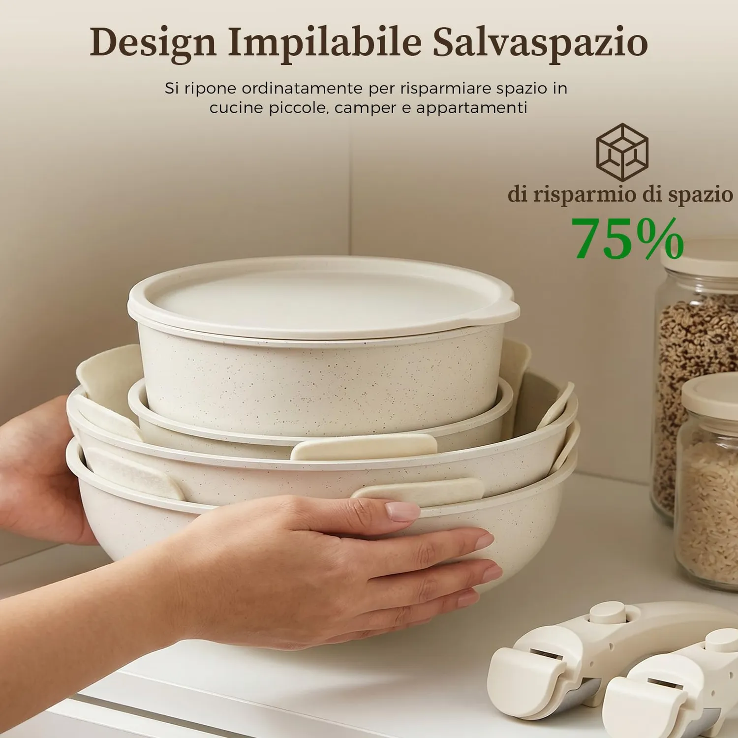YASHE batteria pentole induzione 15 pezzi bianco atossica