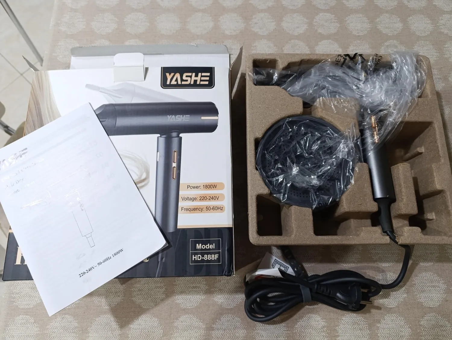 Yashe Asciugacapelli Ionico 1800W con Diffusore