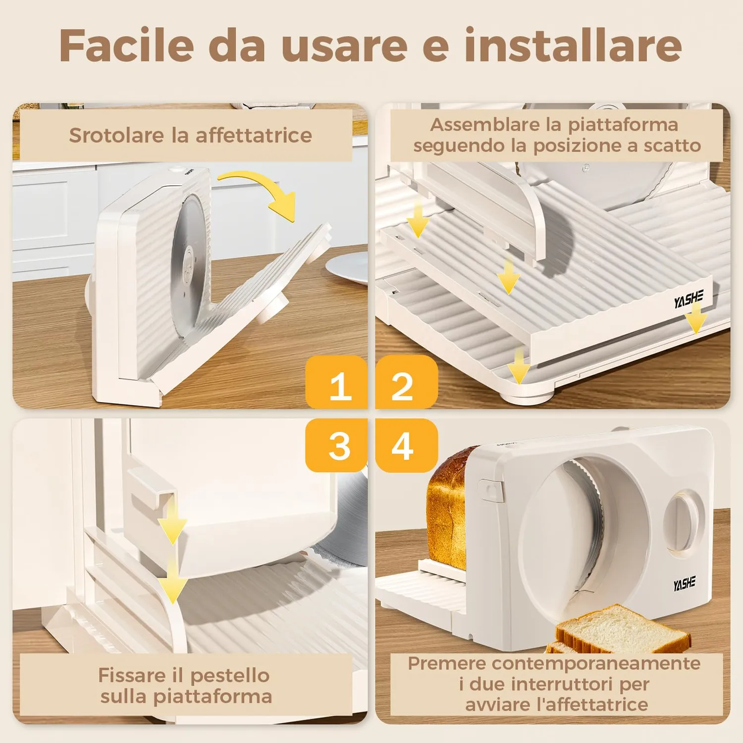 YASHE Affettatrice Elettrica Pieghevole Lama 17 cm 0-15 mm