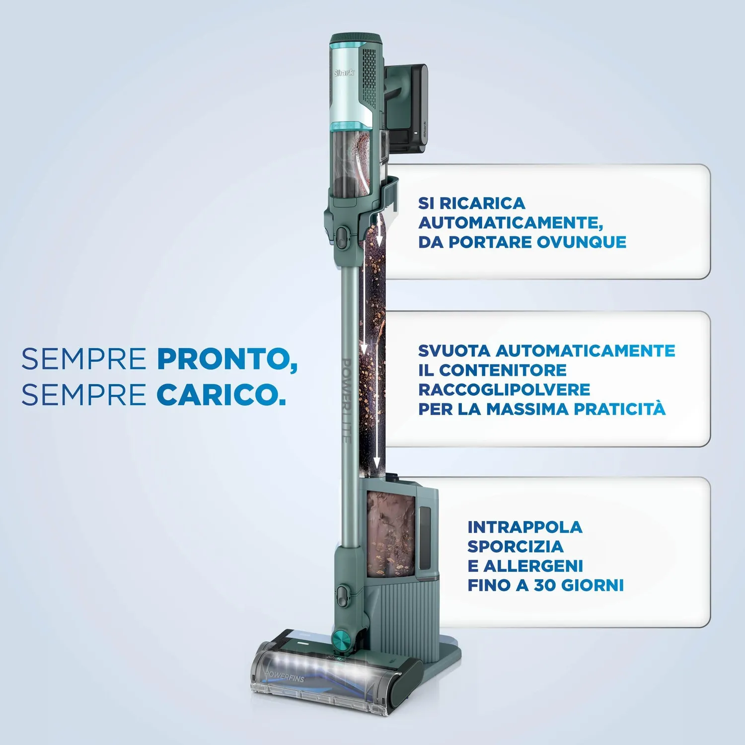 Shark PowerLite Clean & Empty Pet Aspirapolvere Turchese 40 Min