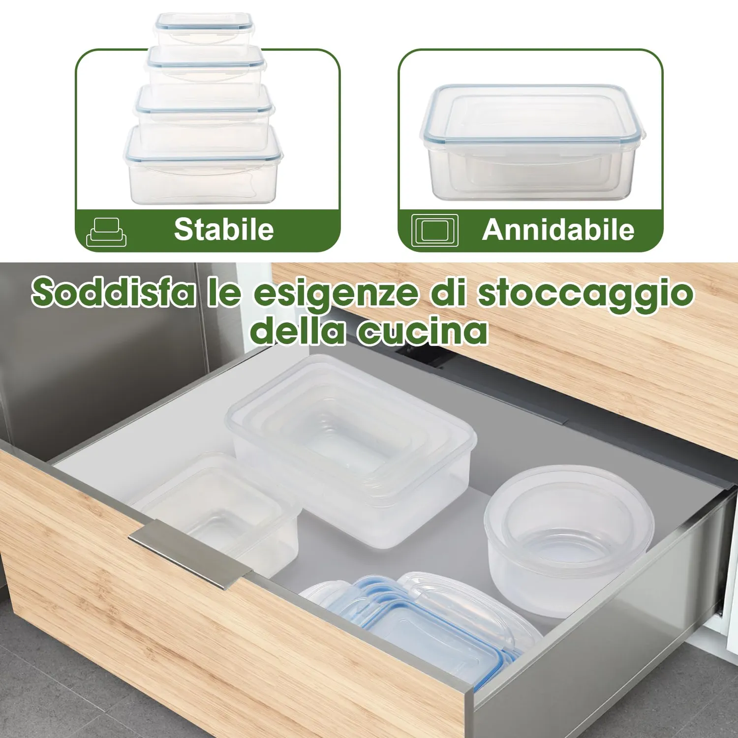 Yashe Contenitori Ermetici Alimenti Set 16 Pezzi Mist Formati