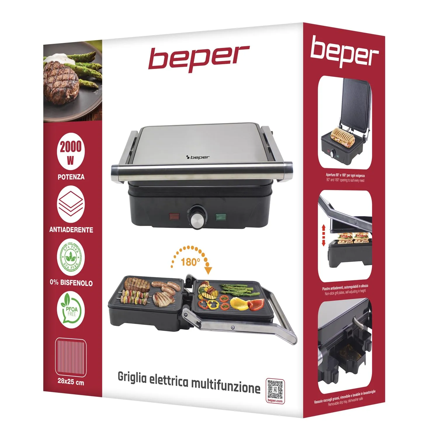 Beper P101TOS503 Grand Grill griglia 3in1 2000W 28x25