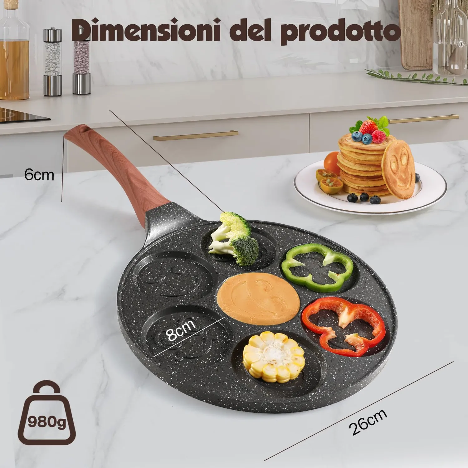 YASHE Smile Padella Pancake 7 Cavità Nero senza PTFE