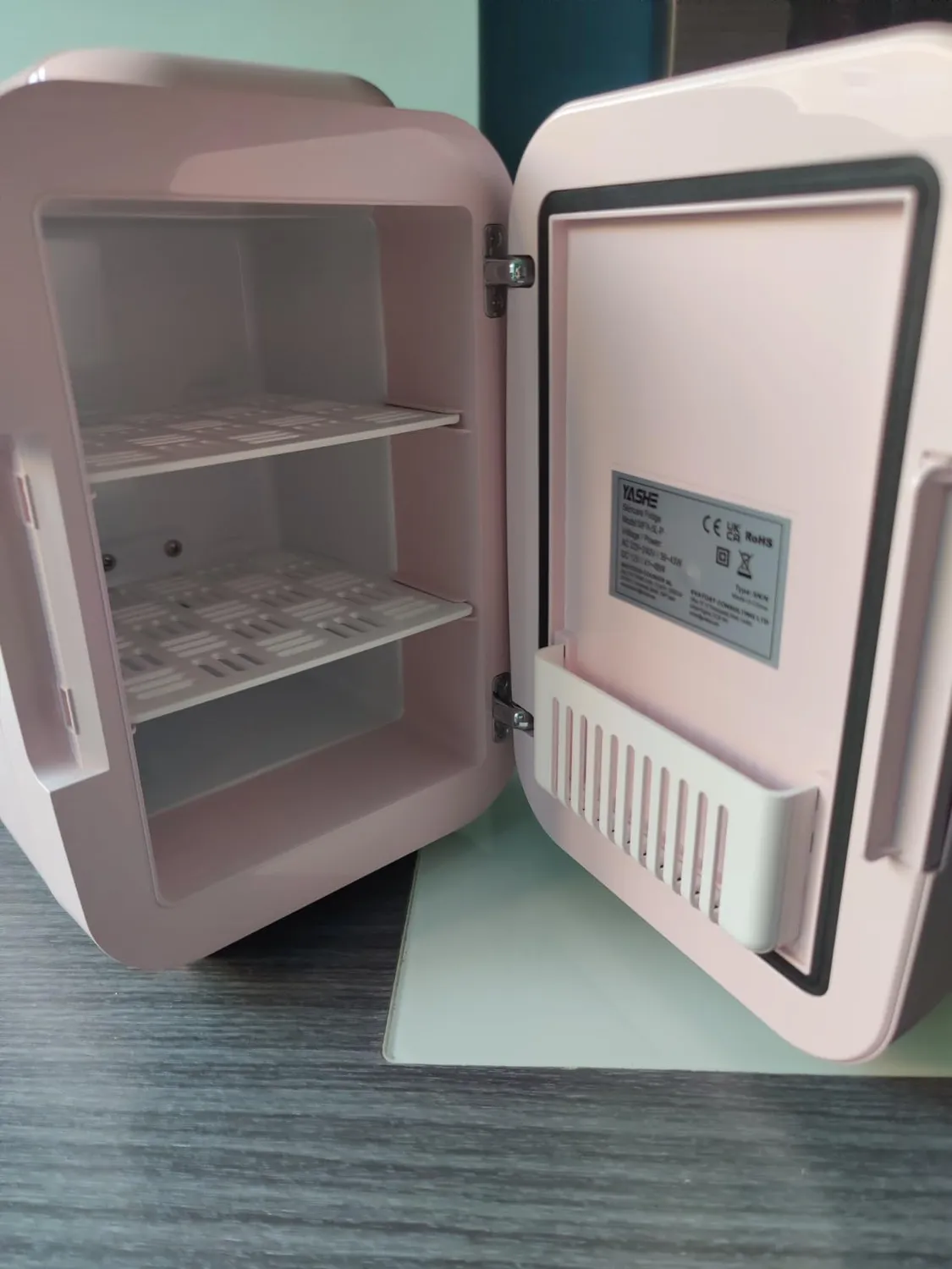 YASHE Mini Frigo 4L Rosa Specchio LED Freddo Caldo