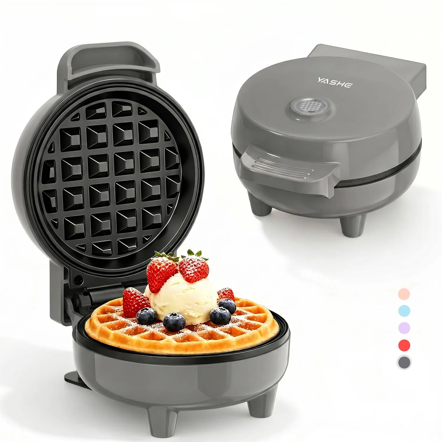 Yashe mini piastra waffle 550W rossa 10cm antiaderente