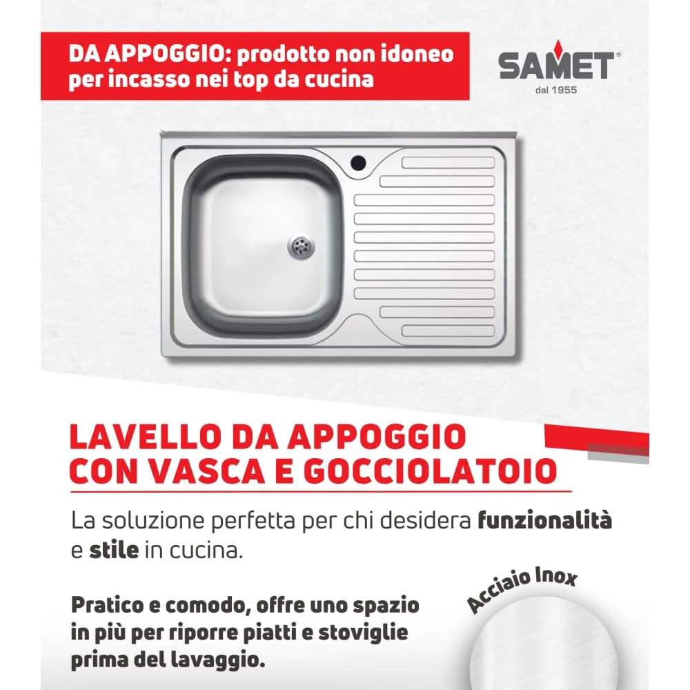 Samet SA216 lavello appoggio 80x50 inox gocciolatoio destro