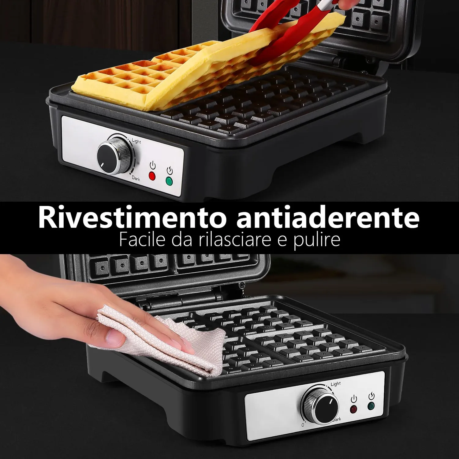 Yashe Piastra Waffle 4 Fette Medium 1200W Antiaderente