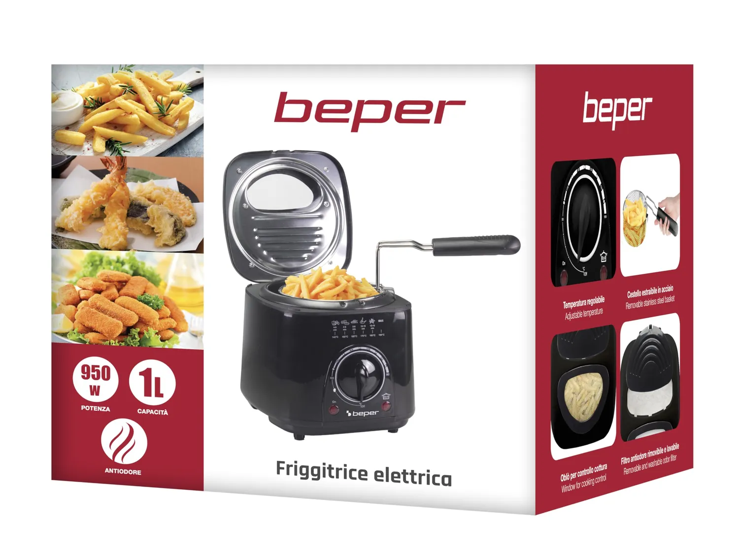 Beper P101FRI100 Friggitrice 1 L 950W con Oblò Nera