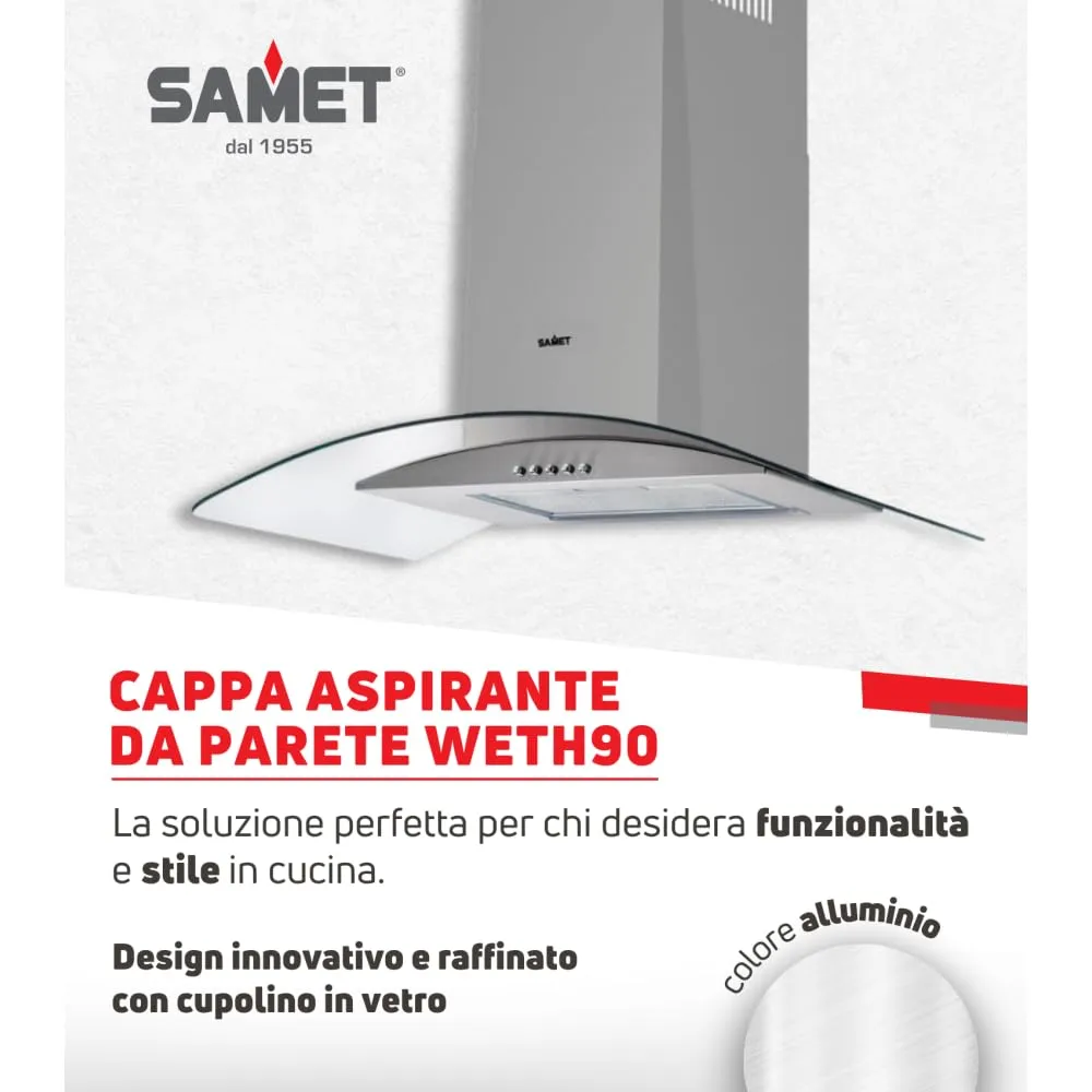 Samet WETH 90 cappa a parete 90 cm inox vetro aspirante
