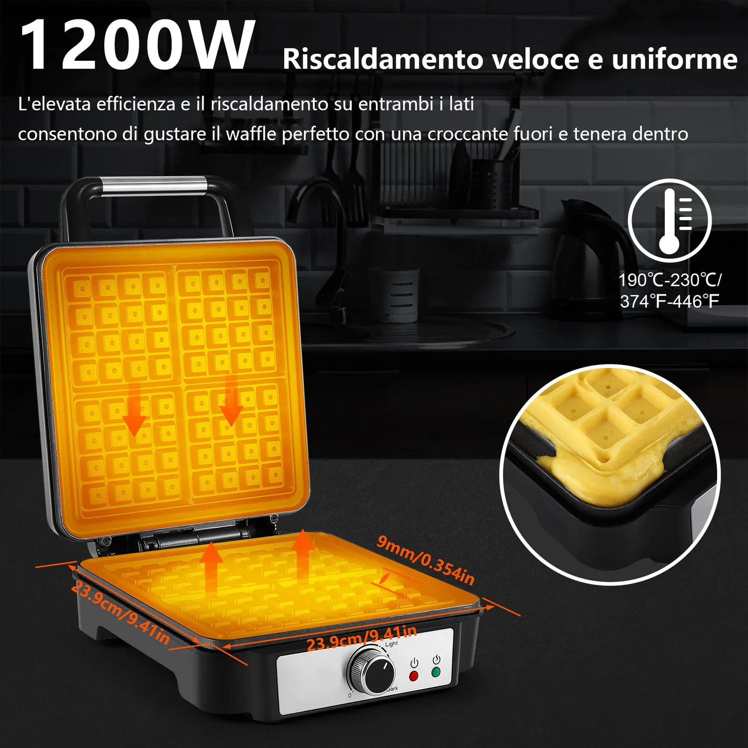 Yashe Piastra Waffle 4 Fette Medium 1200W Antiaderente