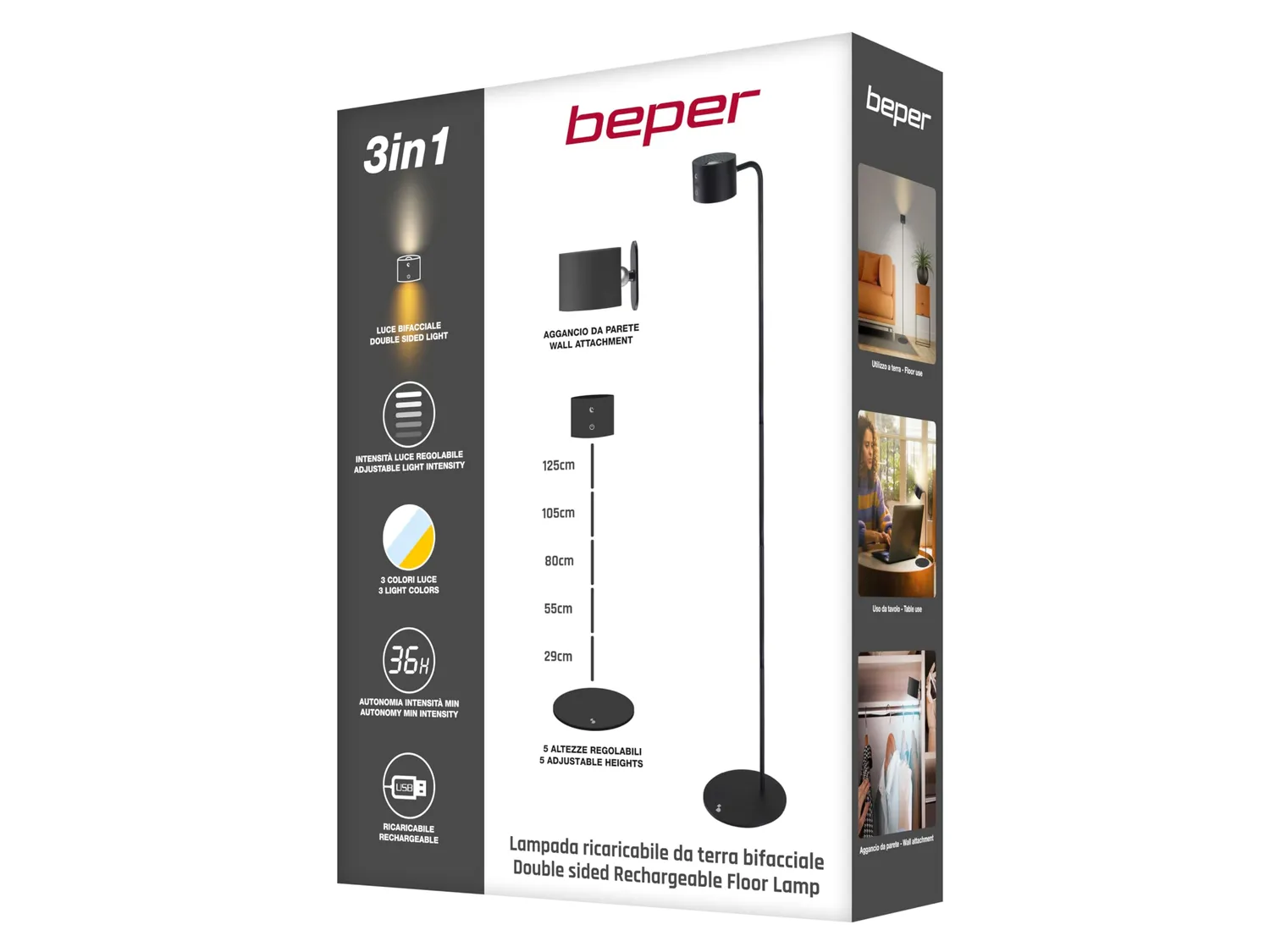 Beper Lumì P201UTP306 Lampada Nera Ricaricabile Touch