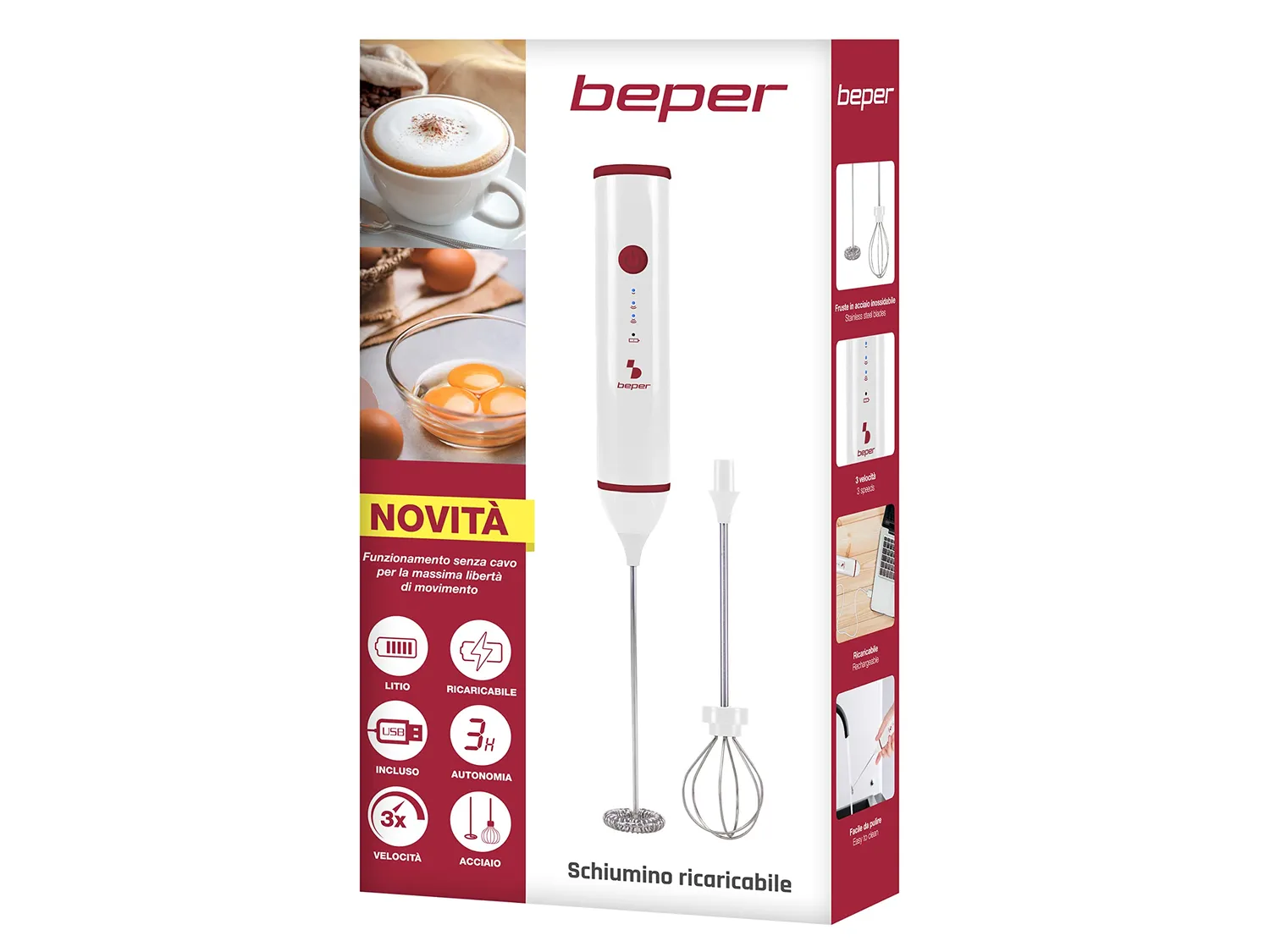 Beper P102SBA008 Montalatte Elettrico USB 3 Velocità Rosso