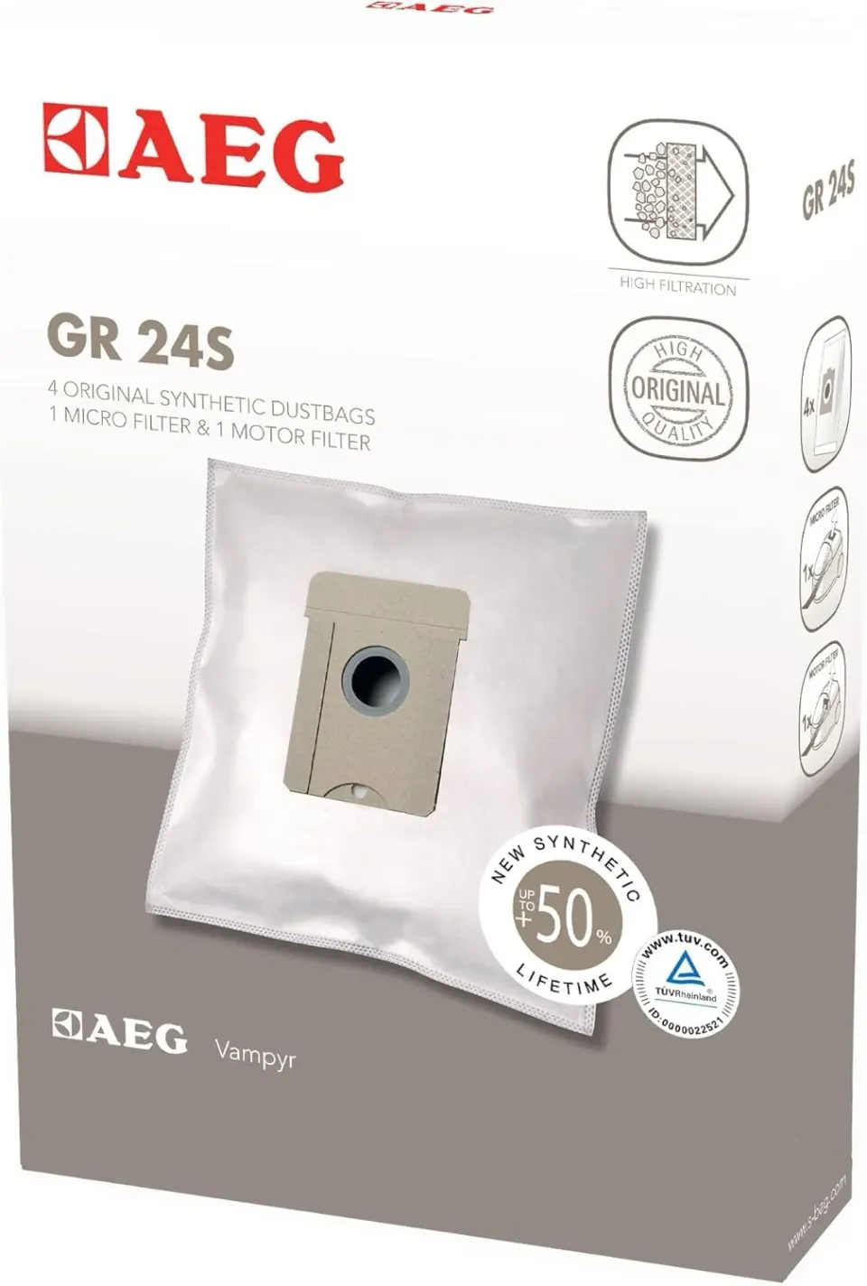 AEG GR24S Sacchetti Aspirapolvere 4 Pezzi + Filtro TC Vampyr