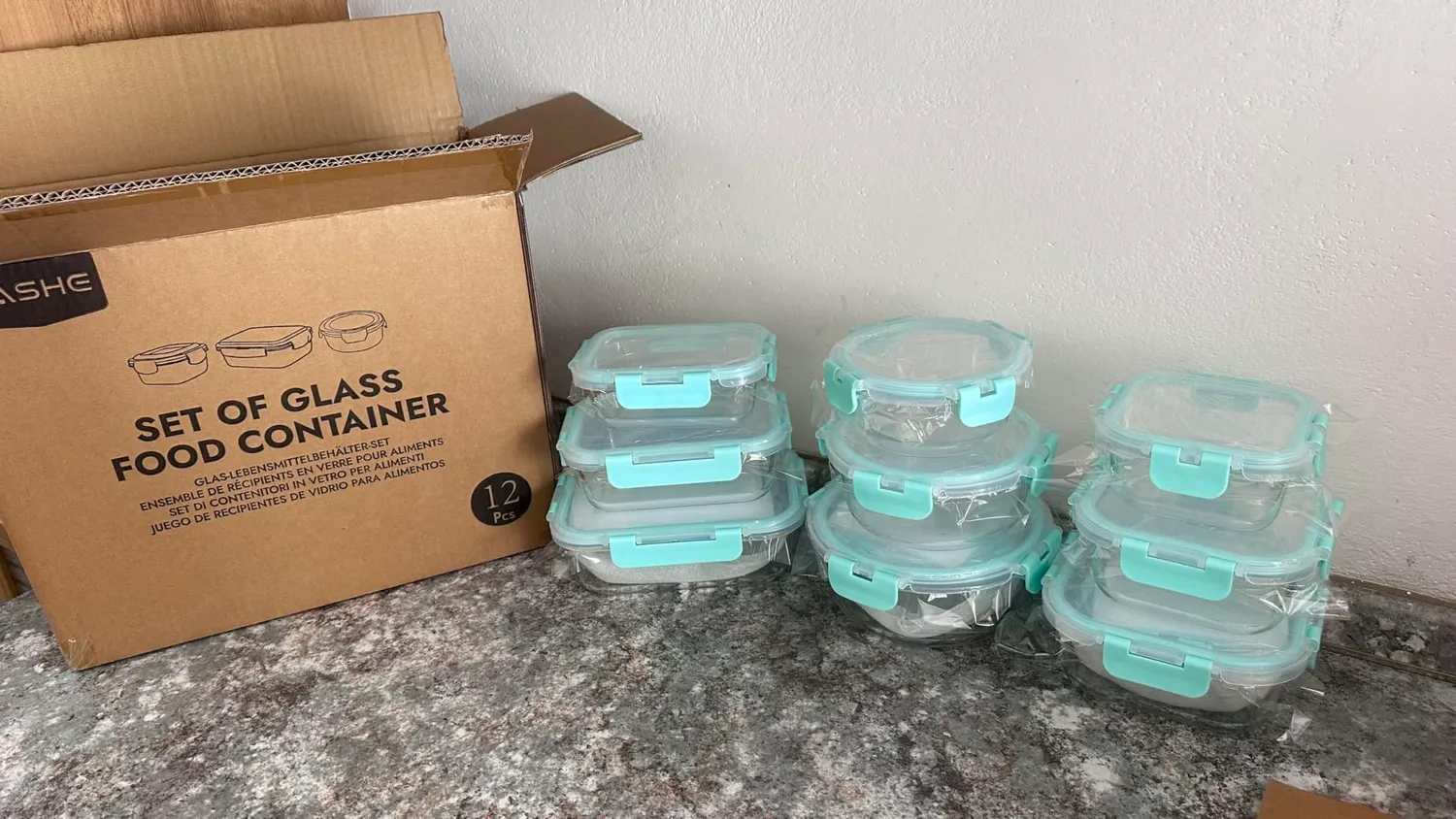 Yashe Set 12 Contenitori Vetro Alimenti Grigio Ermetici