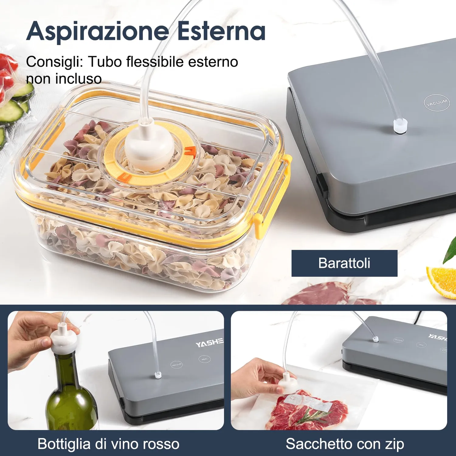 YASHE Macchina Sottovuoto Alimenti 5 in 1 Secco e Umido