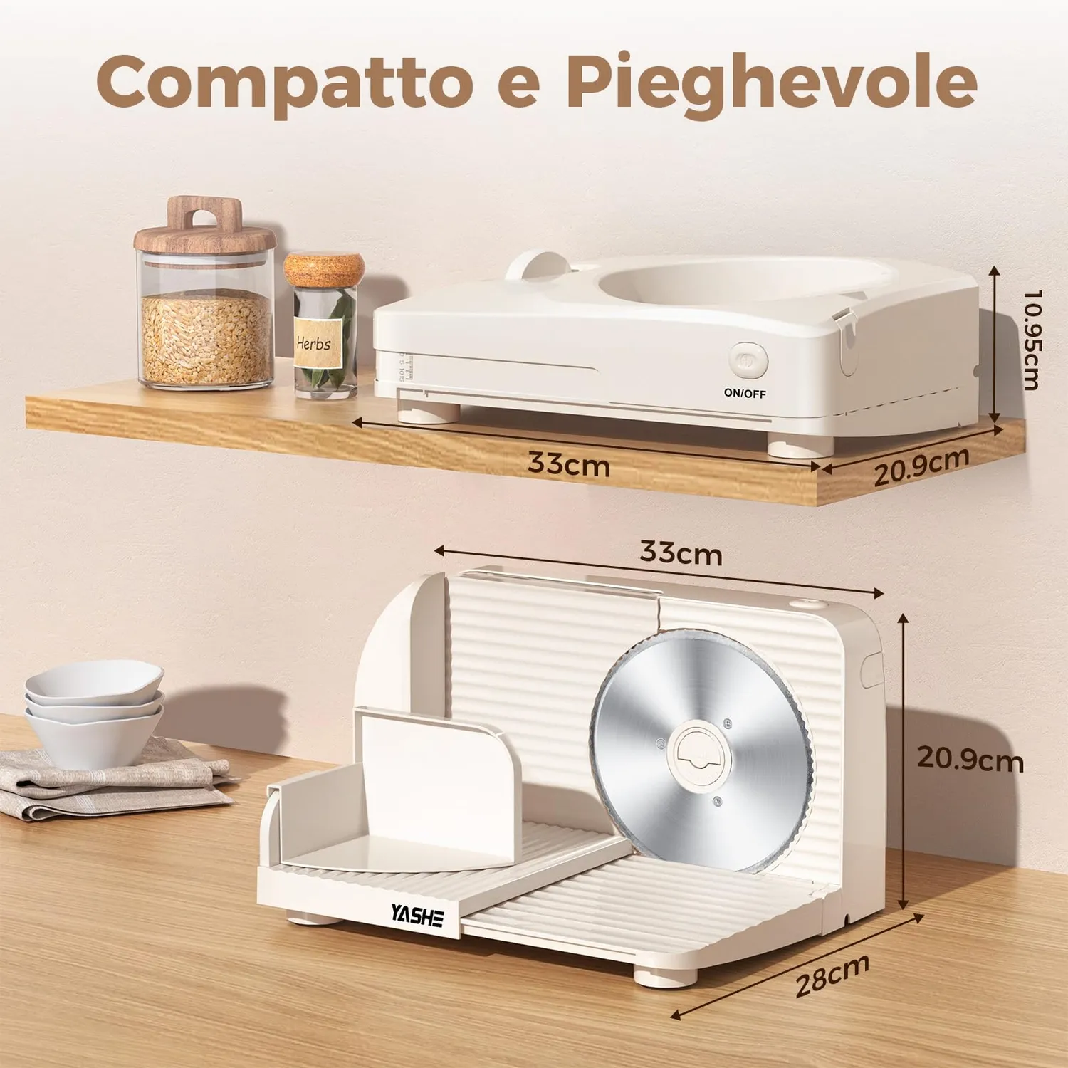YASHE Affettatrice Elettrica Pieghevole Lama 17 cm 0-15 mm
