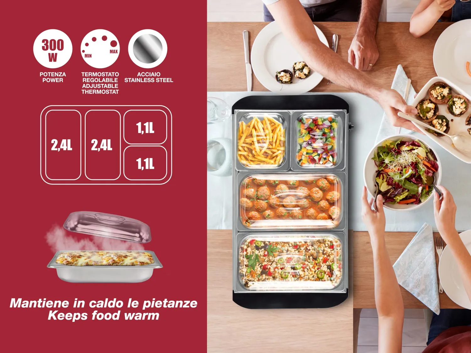 Beper P101TEM002 scaldavivande buffet 4 vassoi