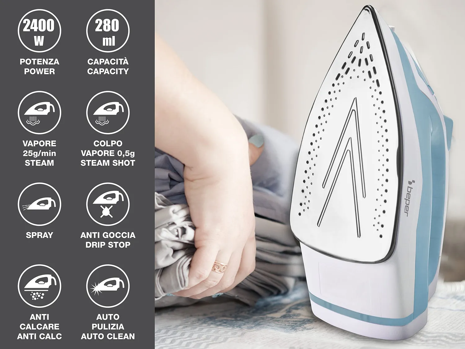 Beper P204FER002 ferro da stiro vapore 2400W anticalcare