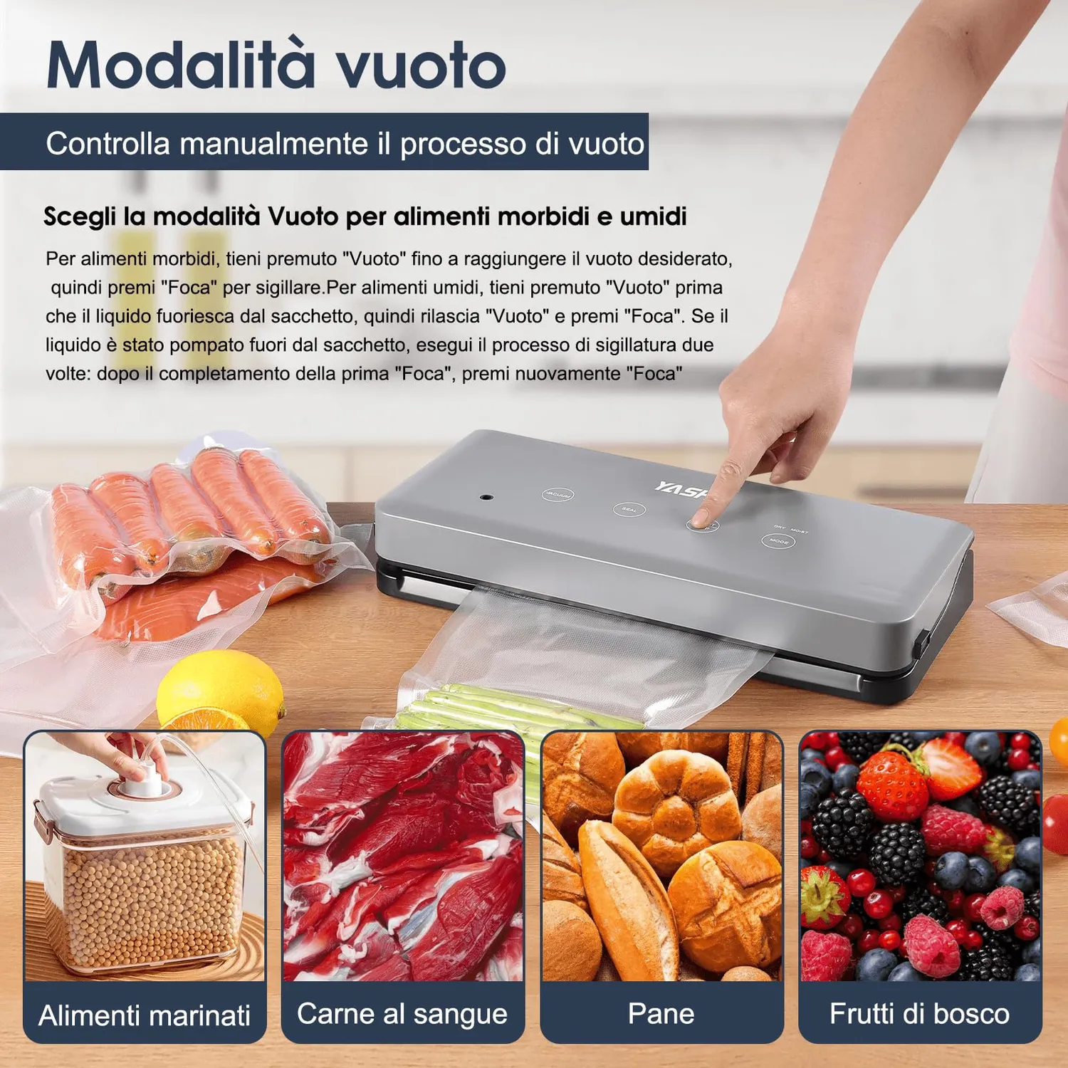YASHE Macchina Sottovuoto Alimenti 5 in 1 Secco e Umido