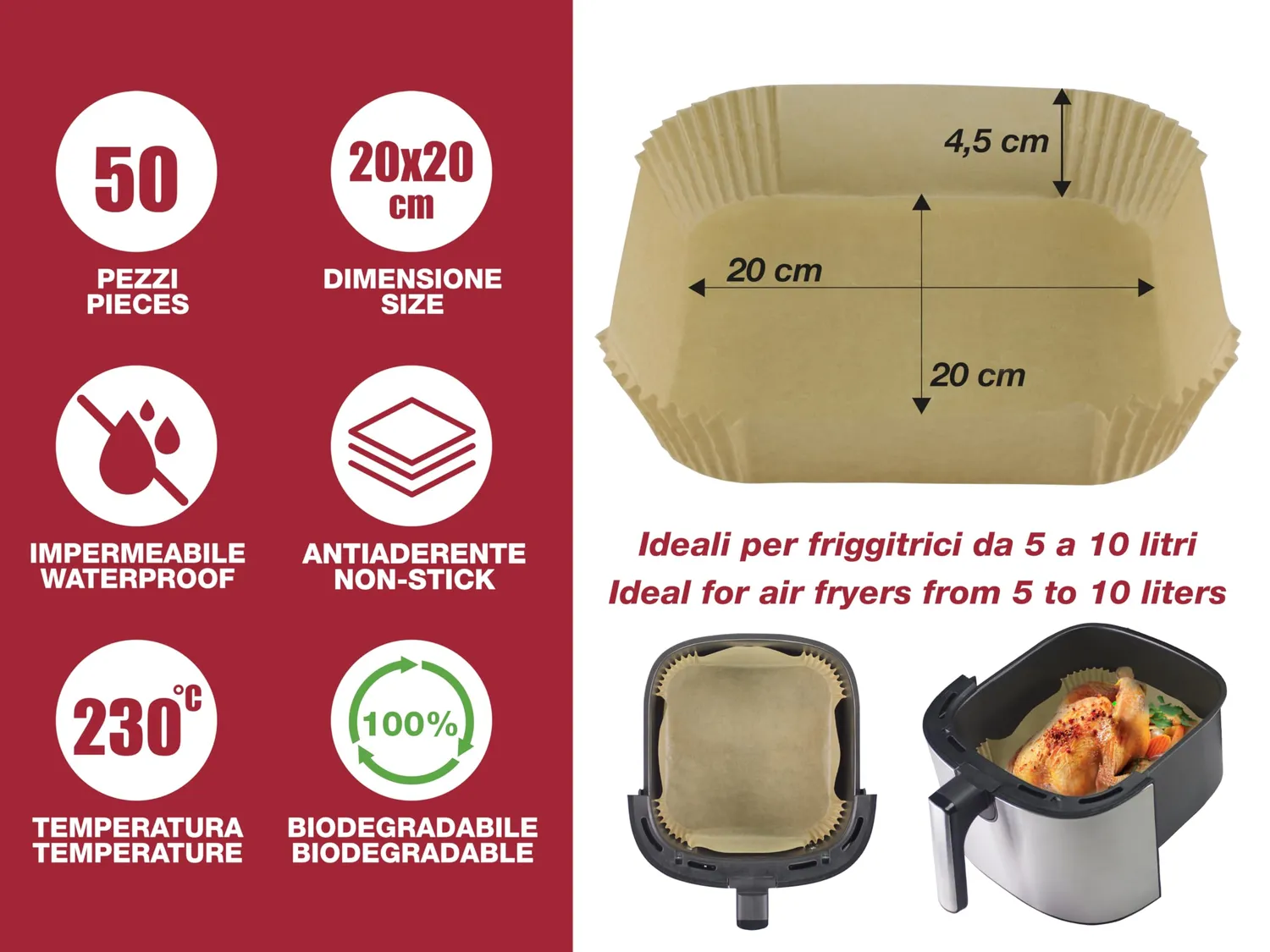 Beper C103ACC004 vassoi carta forno 20 cm 50 pezzi friggitrice