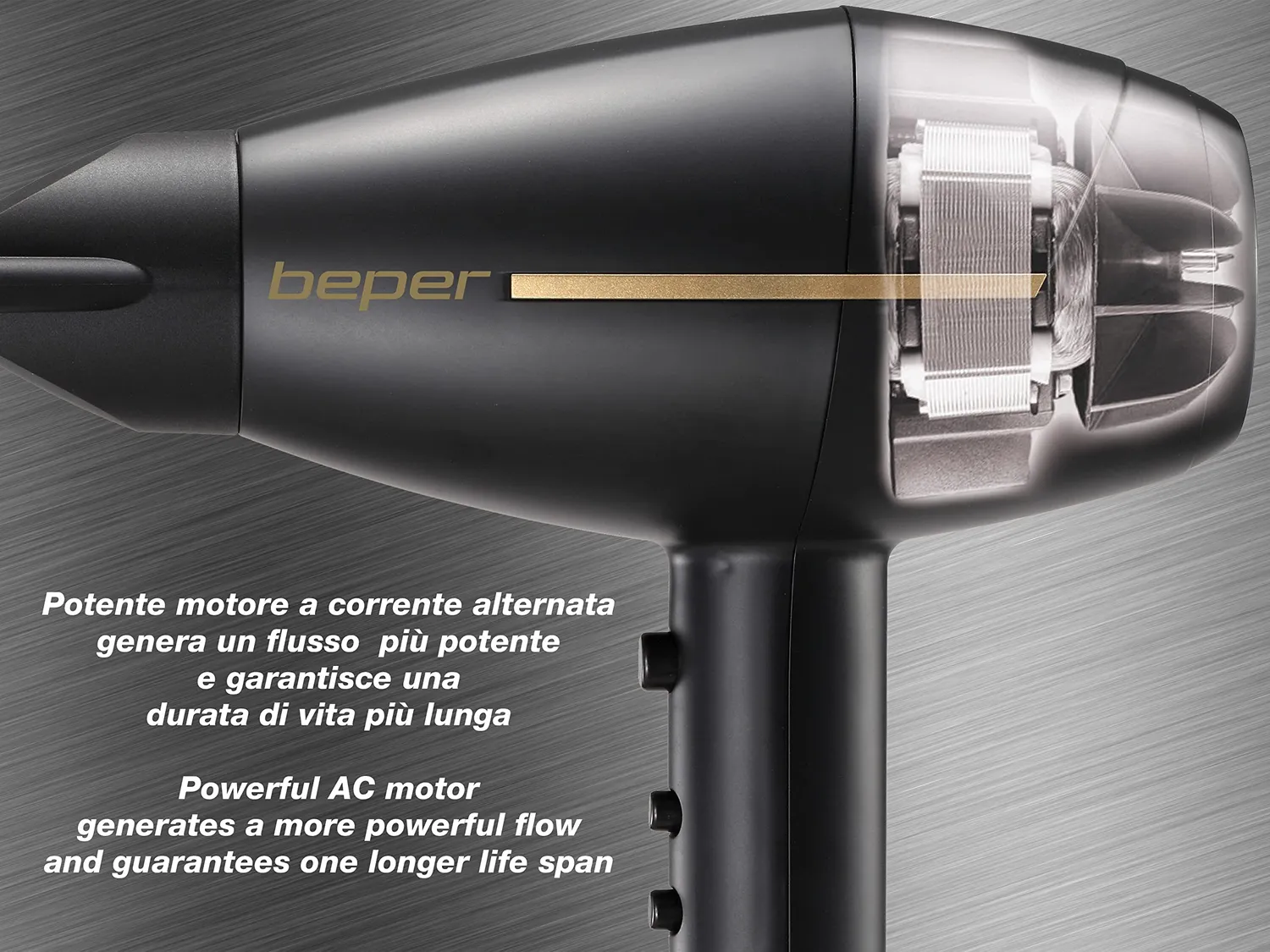 Beper Asciugacapelli Professionale 2400W Nero Oro Ionico