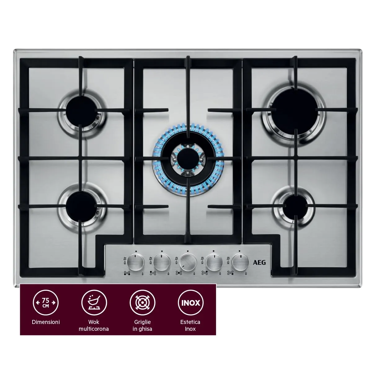 AEG HGB64400SM piano cottura gas 60cm 4 fuochi inox