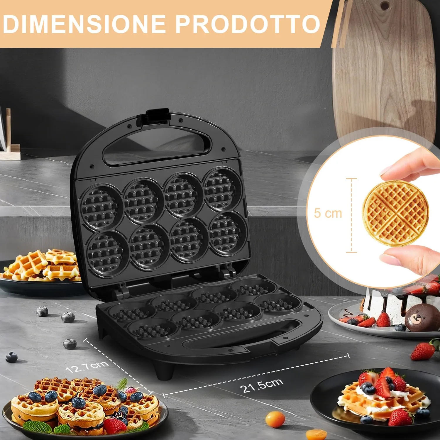 Yashe Waffle Maker Compatto 8 Mini Waffle Antiaderente