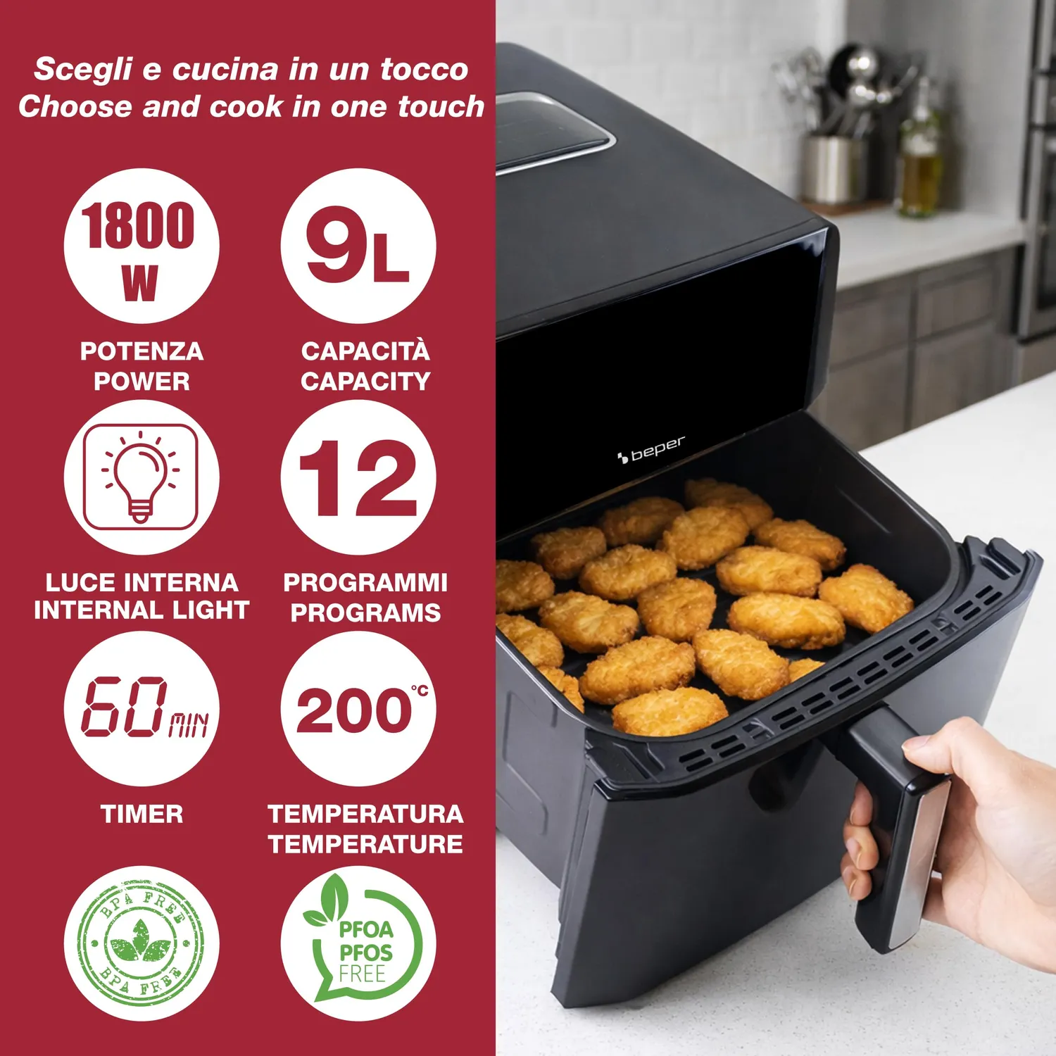 Beper P101FRI091 Friggitrice ad Aria 9 Litri 1800W Touch