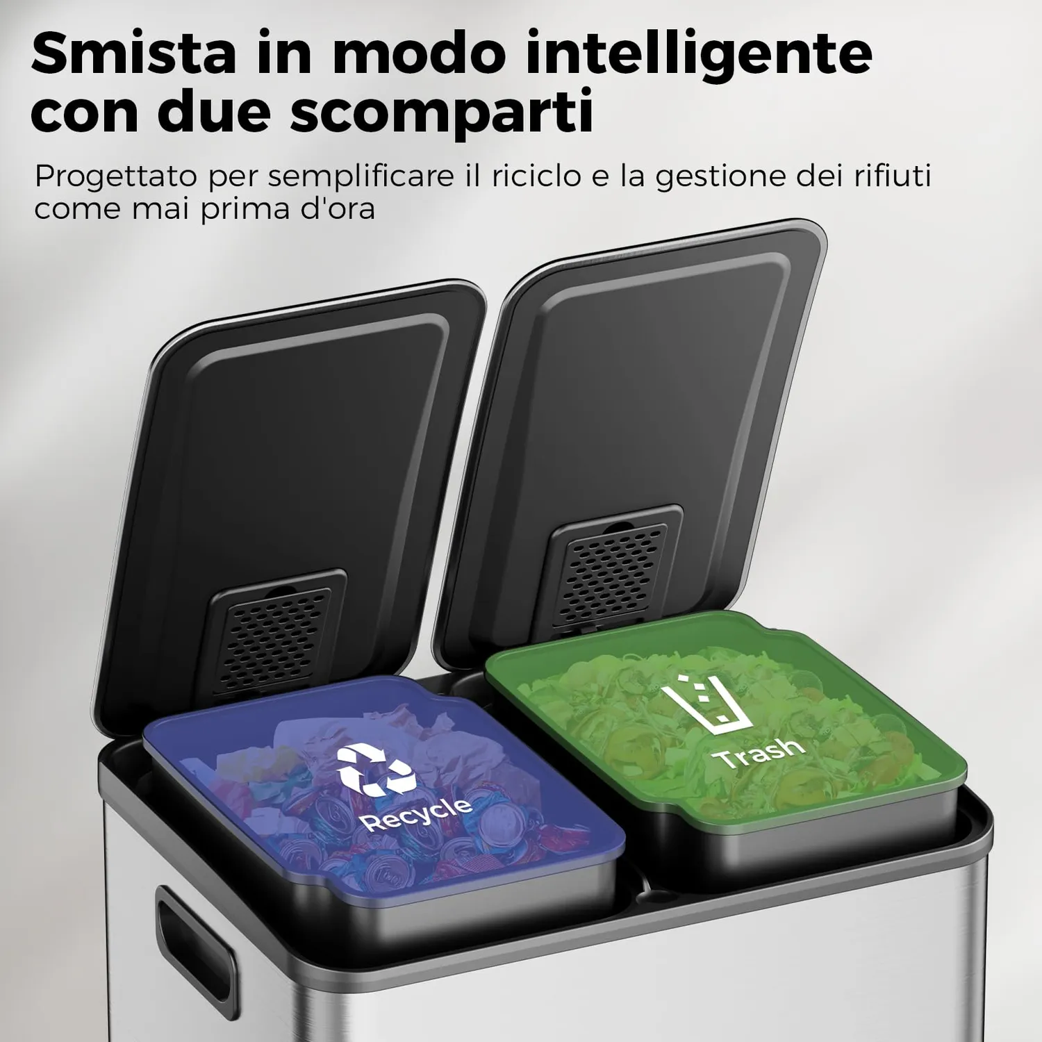 YASHE Pattumiera Doppia 2x20L Pedale Soft-Close Inox