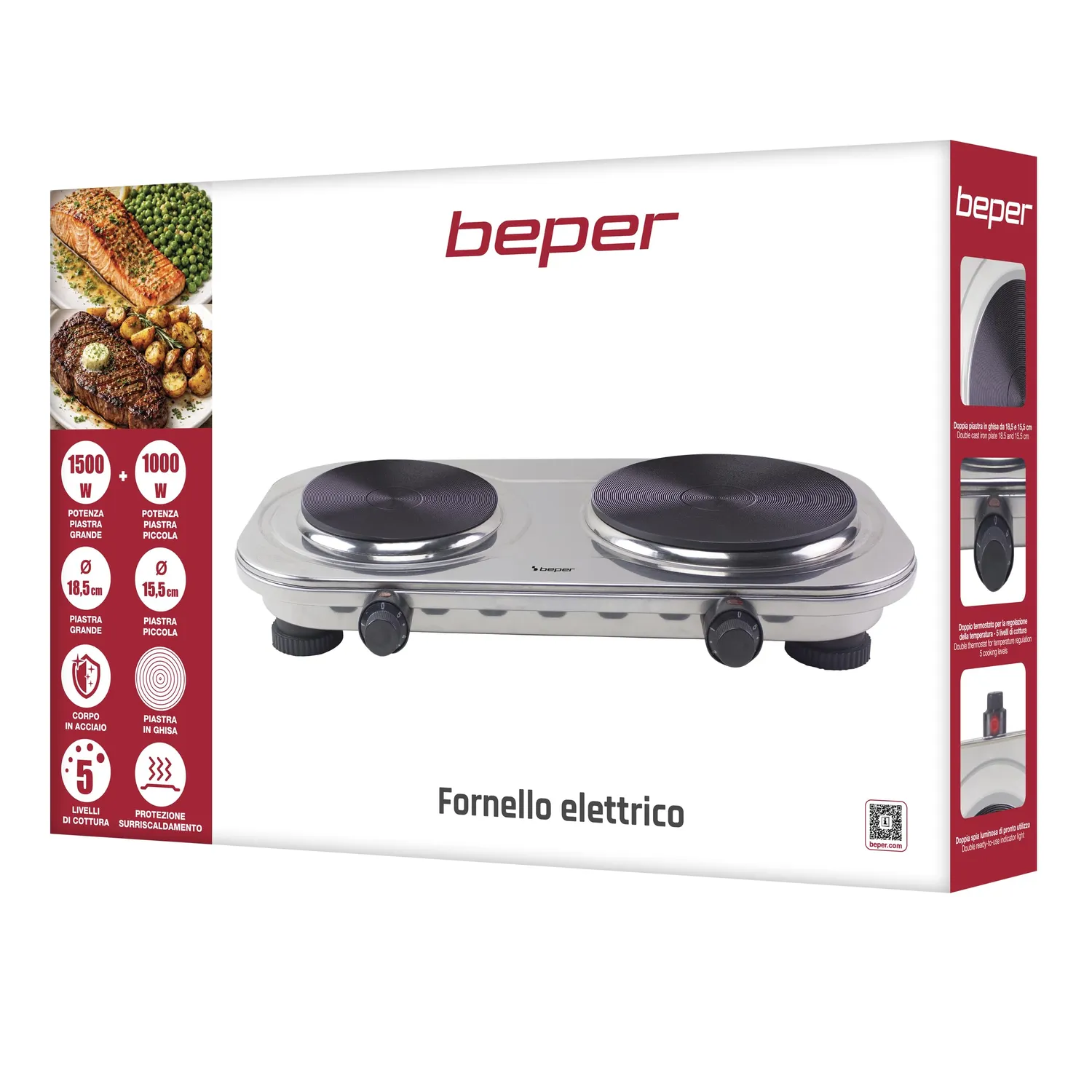 Beper P101PIA200 fornello elettrico doppio 2500W ghisa