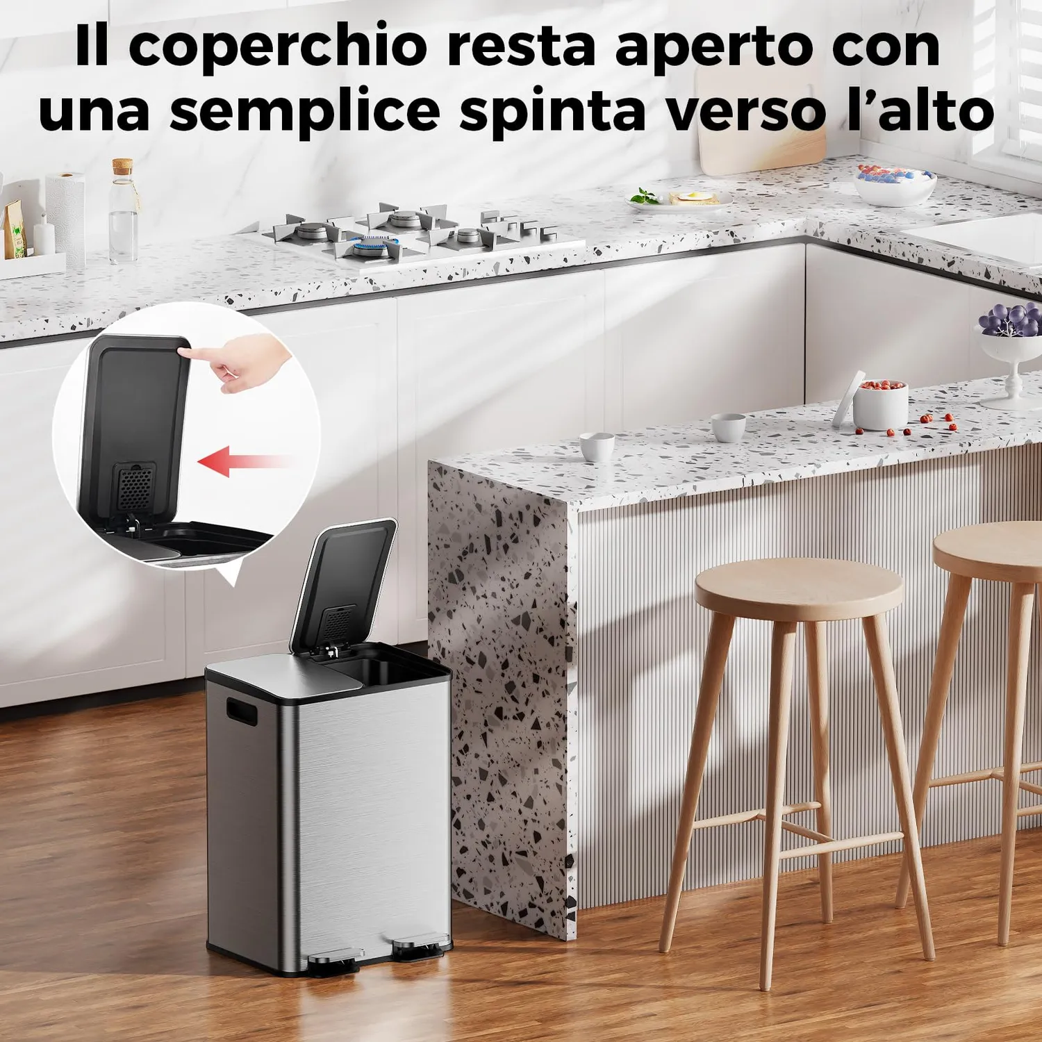 YASHE Pattumiera Doppia 2x20L Pedale Soft-Close Inox