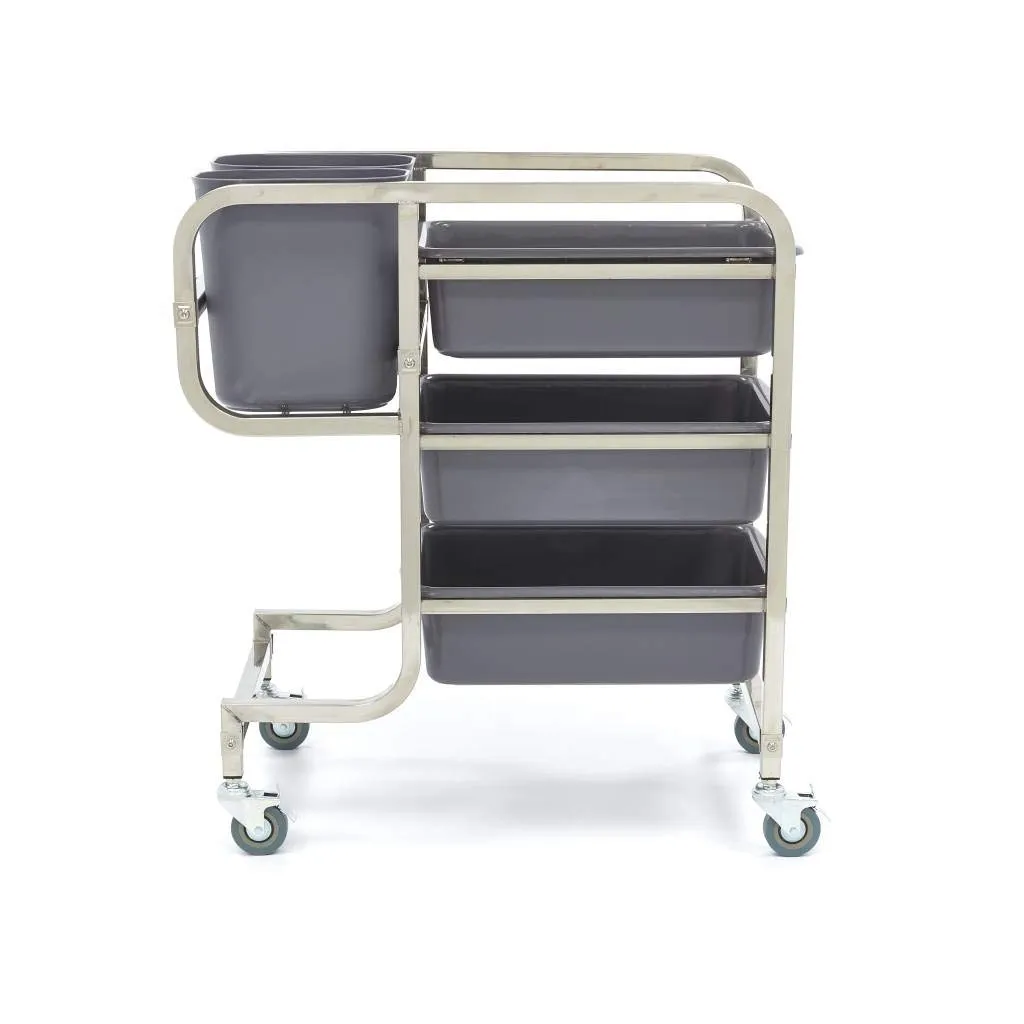Pizza Maxima Carrello Pulizia 5 Bidoni Inox con Ruote Freno