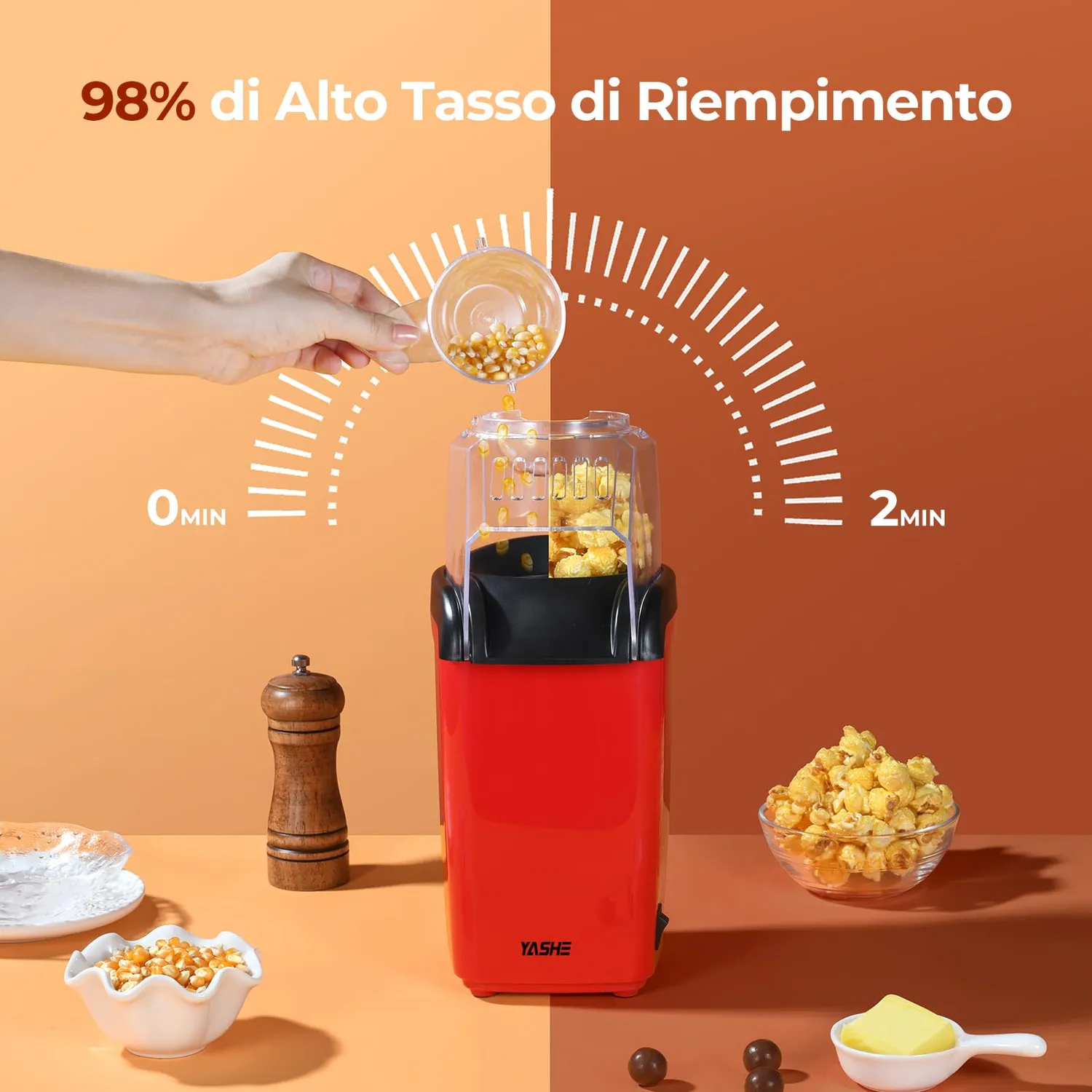 Yashe RH-927 macchina popcorn aria calda 1200W rossa