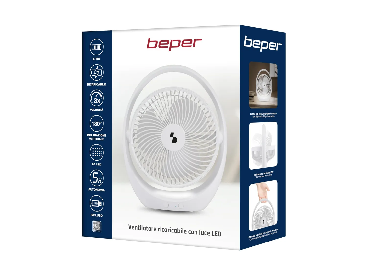 Beper P206VEN425 ventilatore da tavolo ricaricabile LED