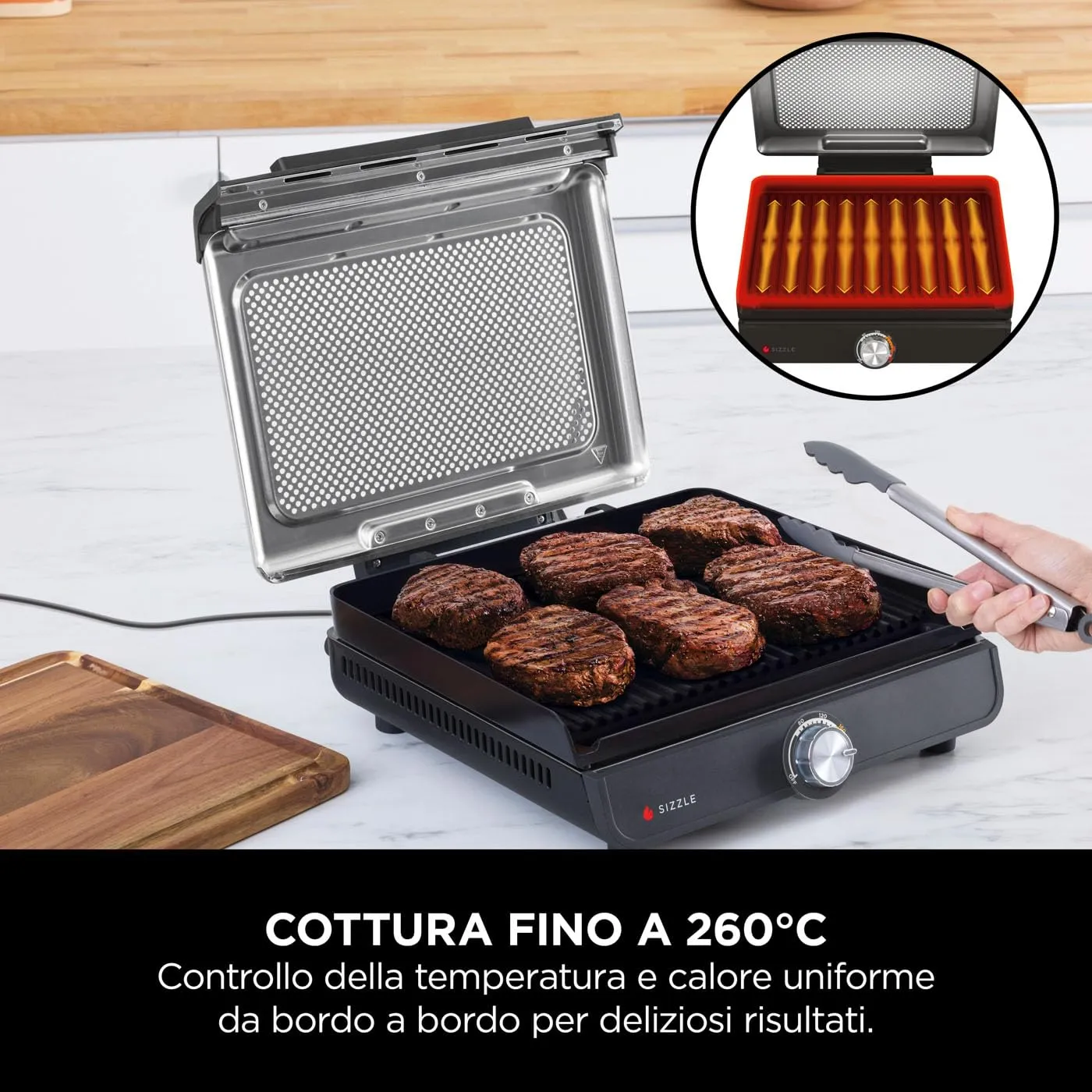 Ninja Sizzle Griglia Elettrica Interno con Piastra Nero 260°C
