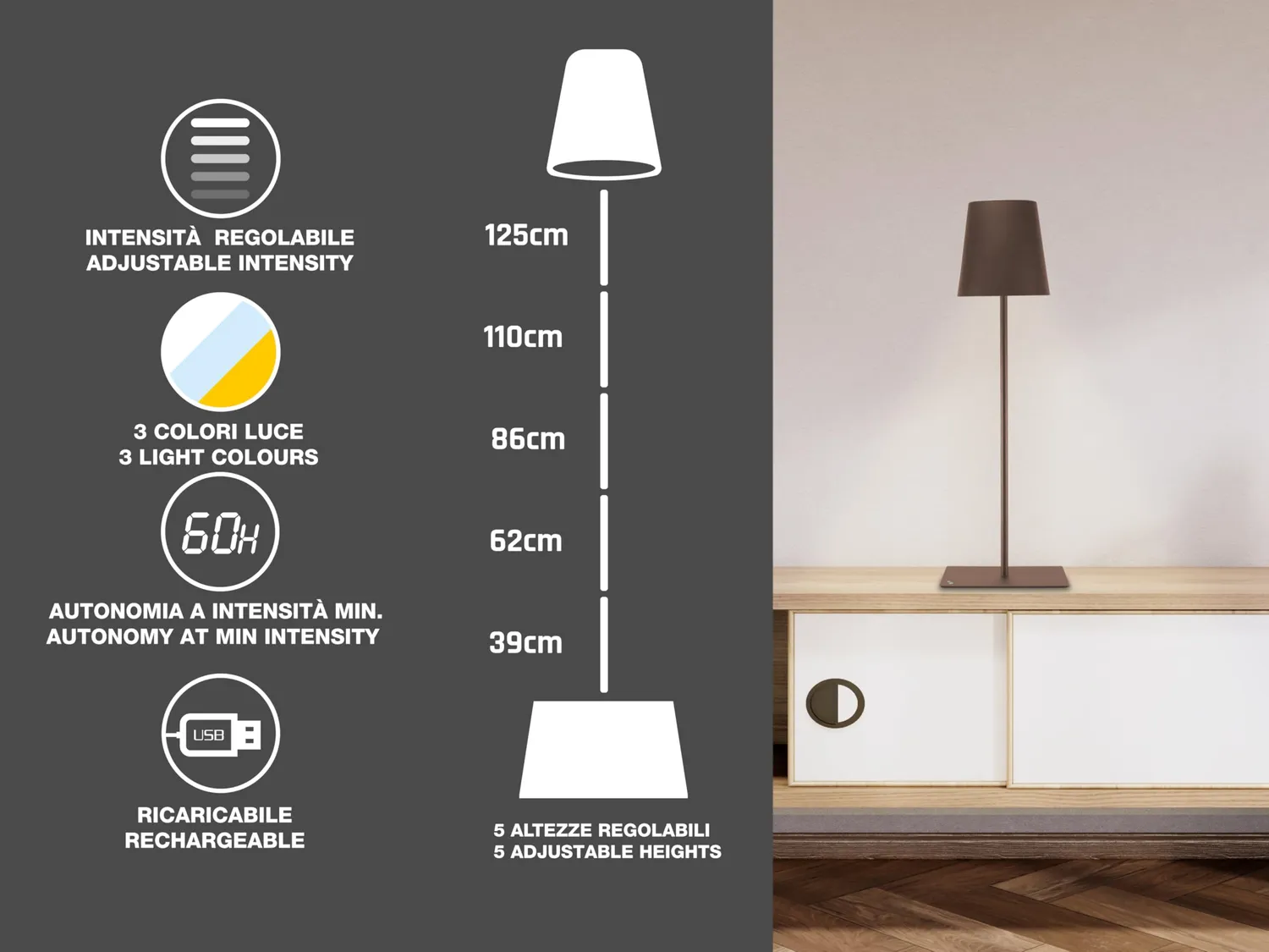 Beper P201UTP405 Lampada Terra XL Corten Ricaricabile