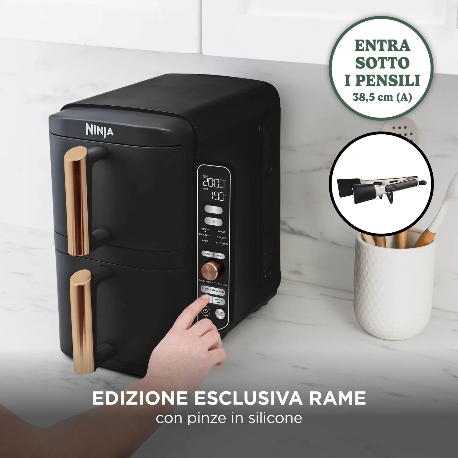 Ninja Double Stack XL Friggitrice Aria 9,5L Nero Rame Pinze
