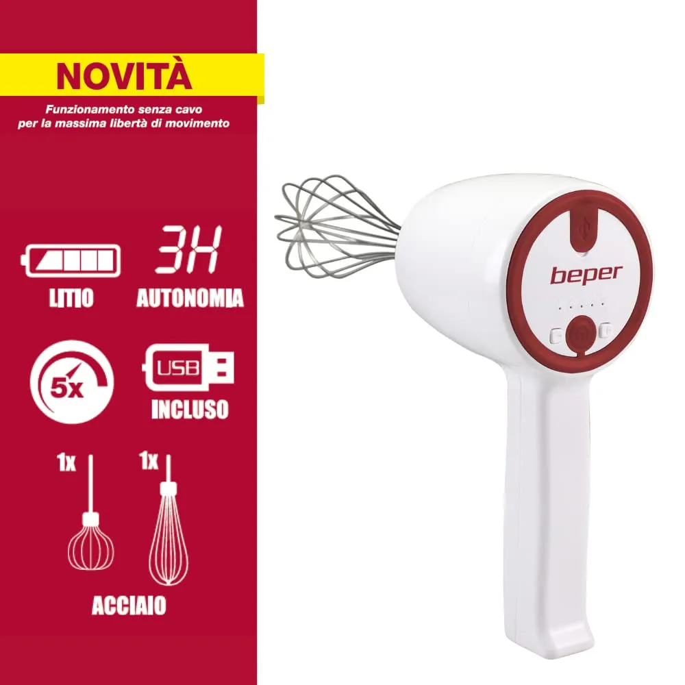 Beper P102SBA007 sbattitore senza fili ricaricabile rosso