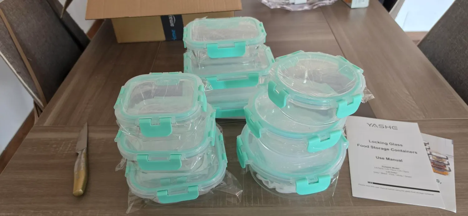 Yashe Set 12 Contenitori Vetro Alimenti Grigio Ermetici