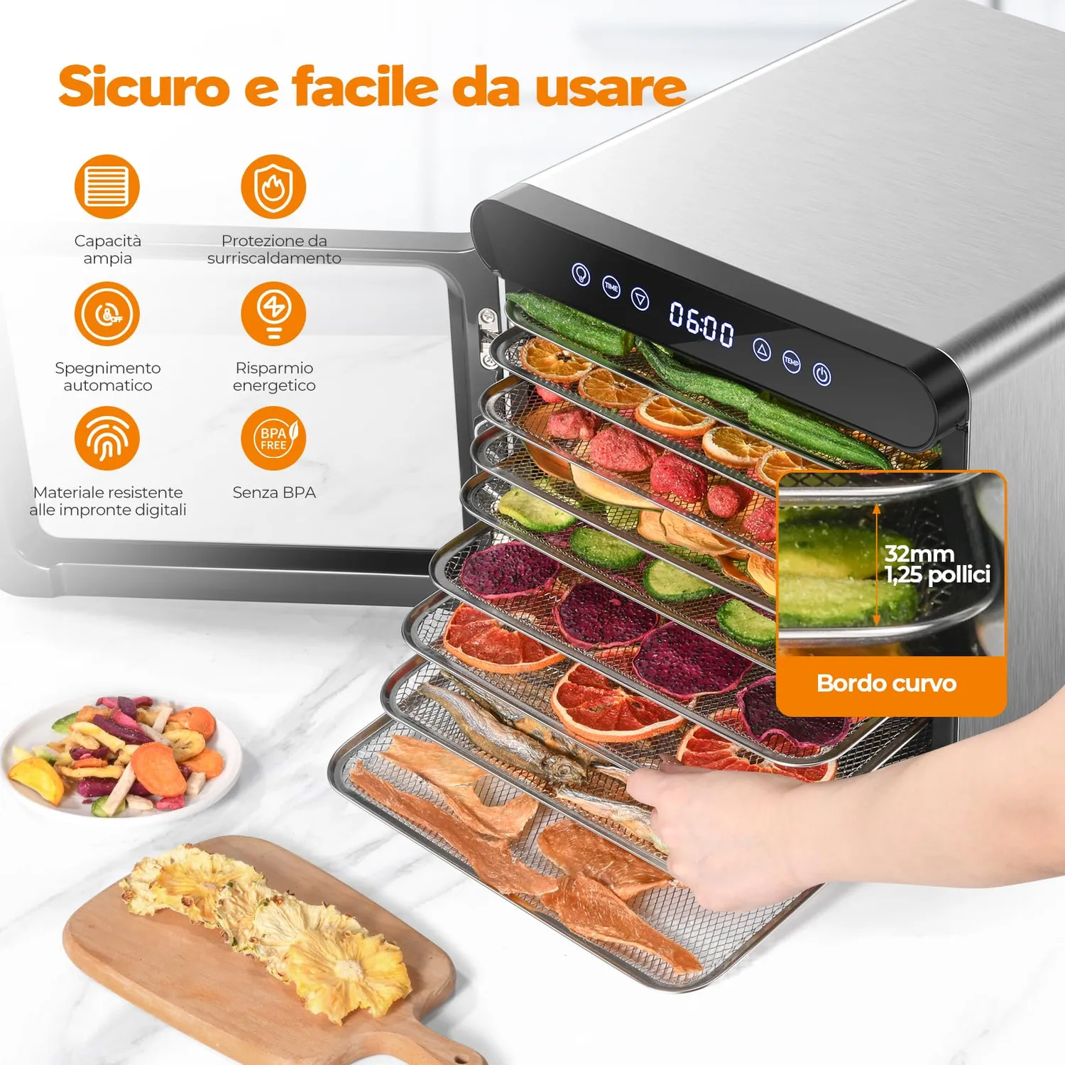 Yashe essiccatore alimentare 800W 9 vassoi inox 75°C