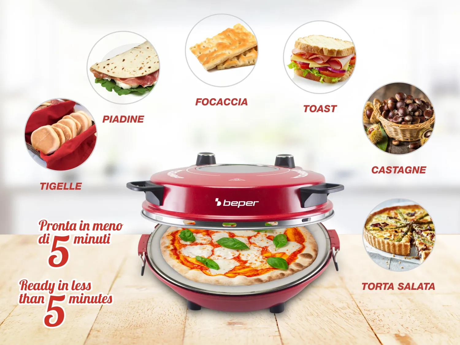 Beper P101CUD301 Forno Pizza 400°C Piastra 31 cm Rosso