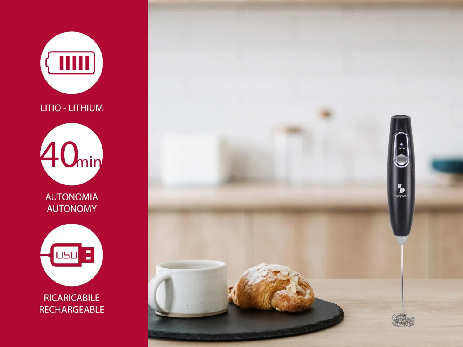 Beper P102SBA009 montalatte elettrico ricaricabile acciaio inox