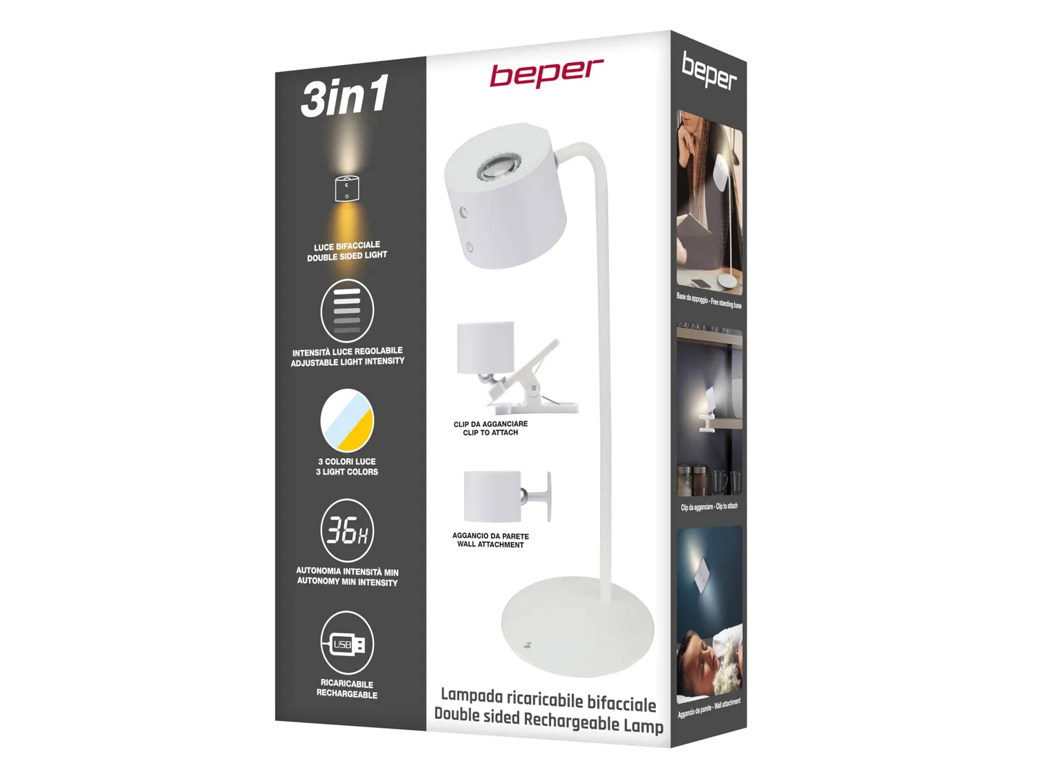 Beper Luminì Lampada ricaricabile 3in1 13x13x39,5 cm
