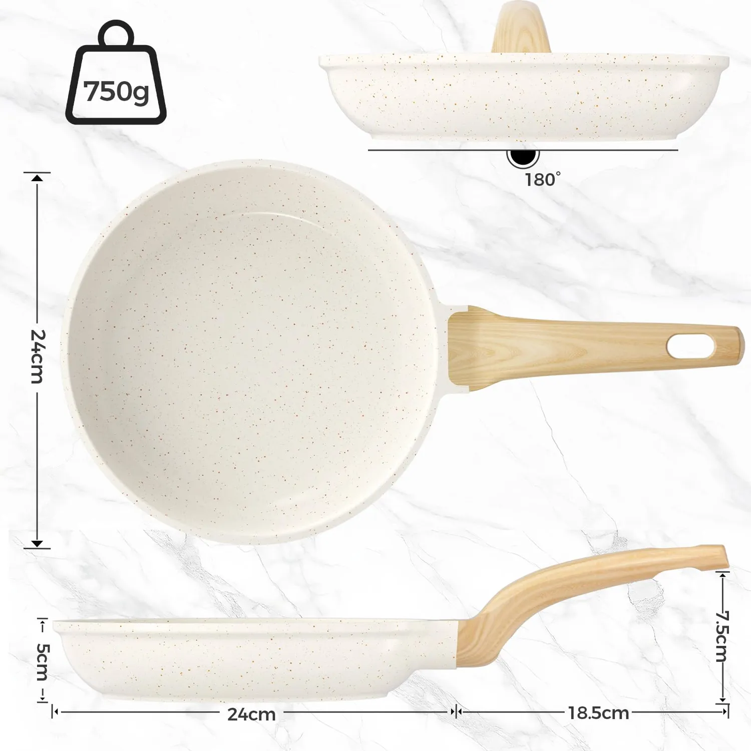 YASHE Padella Antiaderente 24 cm in Granito per Induzione