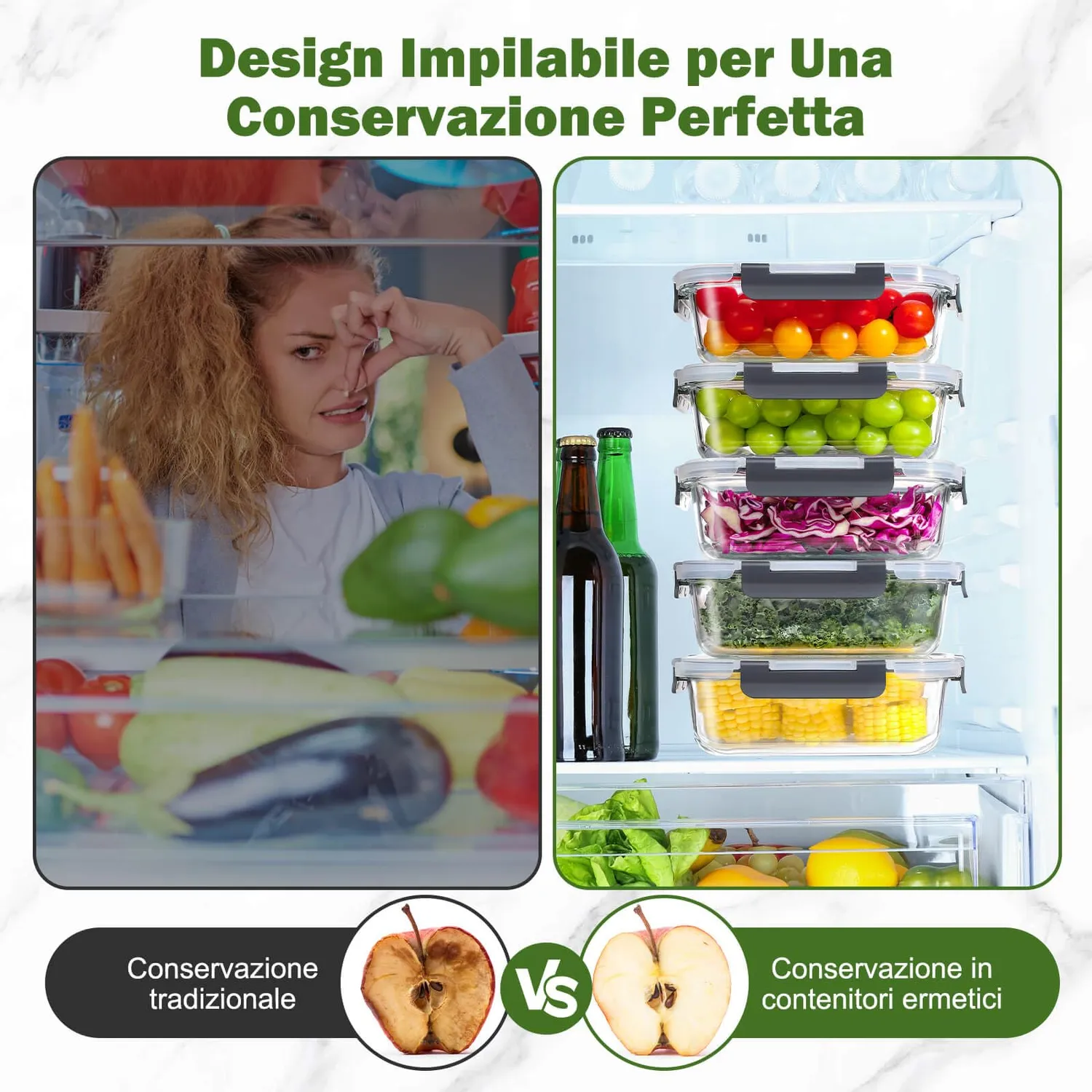 Yashe Set 12 Contenitori Vetro Alimenti Grigio Ermetici
