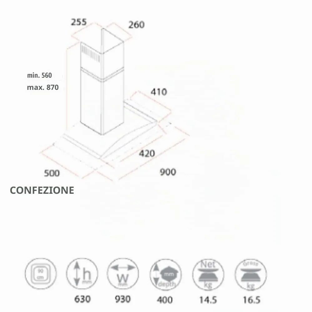 Samet WETH 90 cappa a parete 90 cm inox vetro aspirante