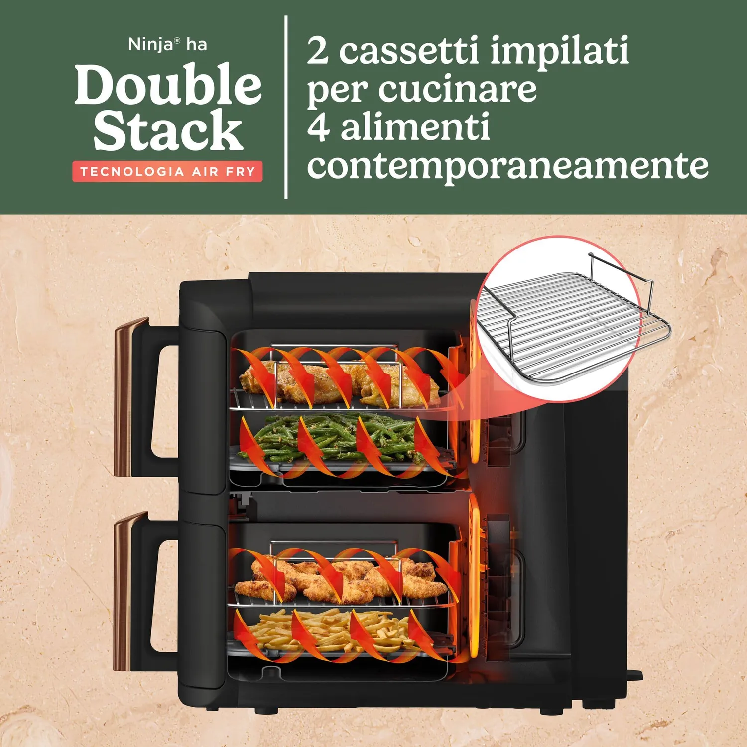Ninja Double Stack XL Friggitrice Aria 9,5L Nero Rame Pinze
