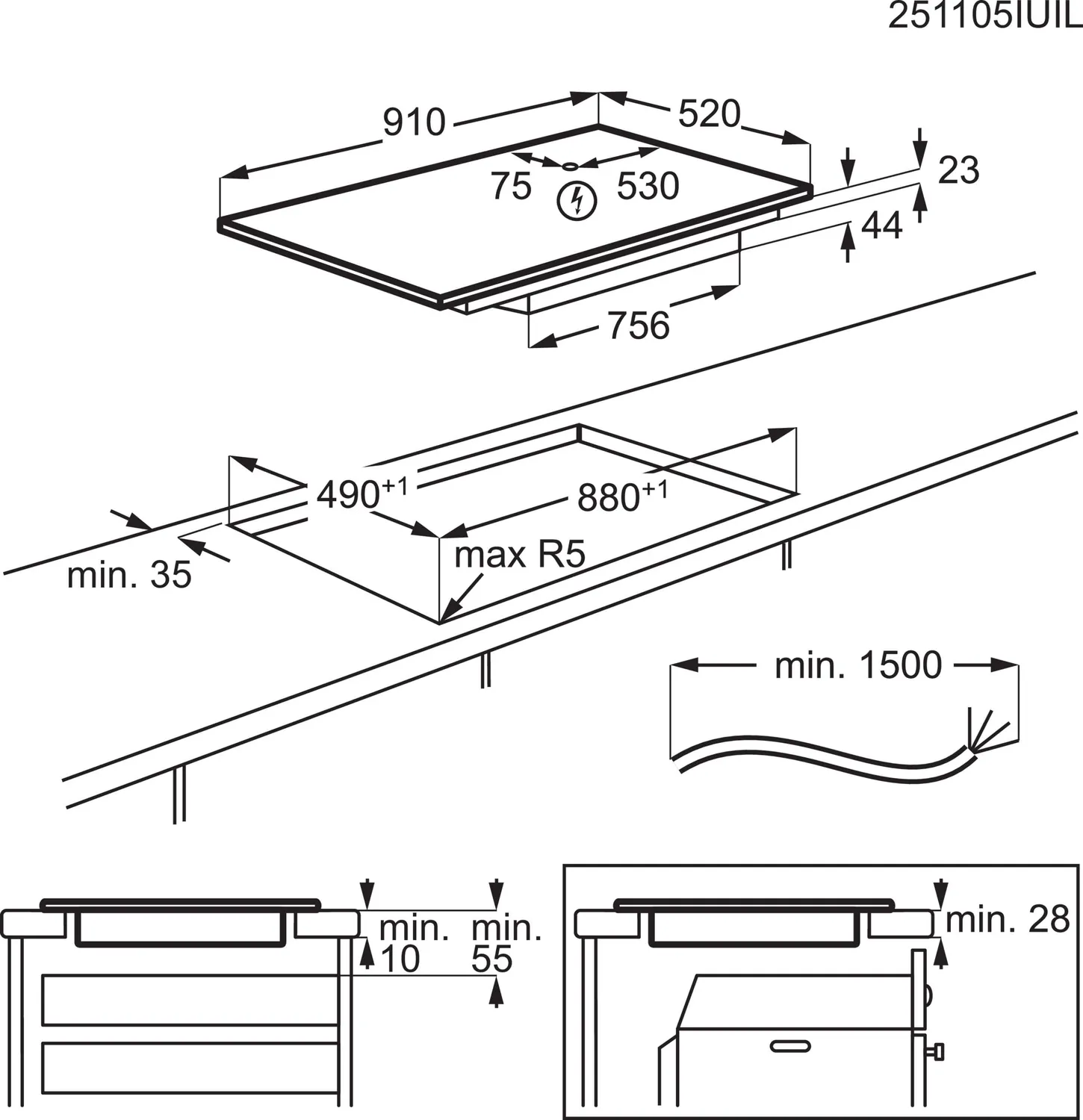 AEG TK95IN00FB Piano Induzione 90 cm 5 Zone Bridge
